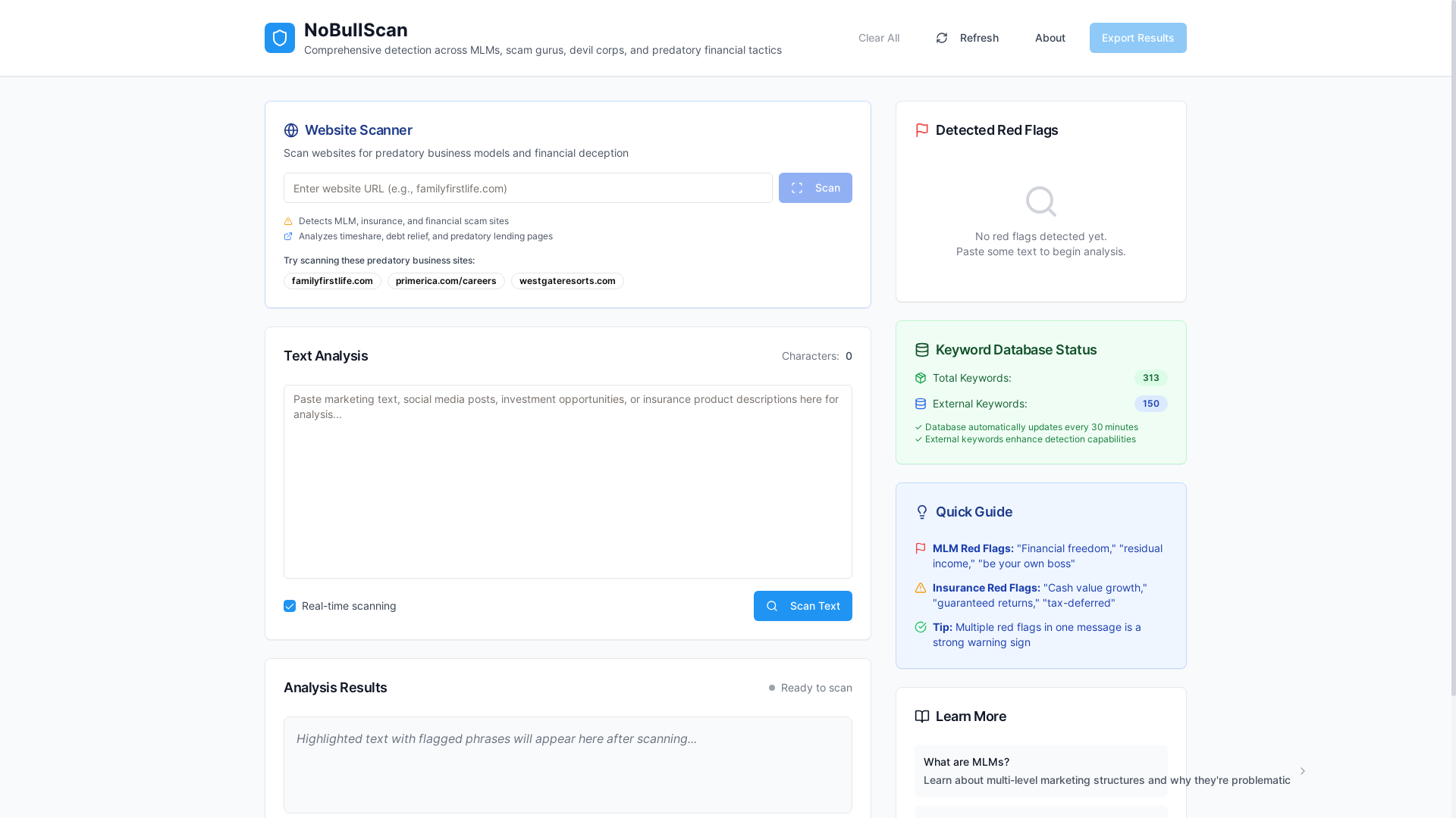 website screenshot of https://nobullscan.com/