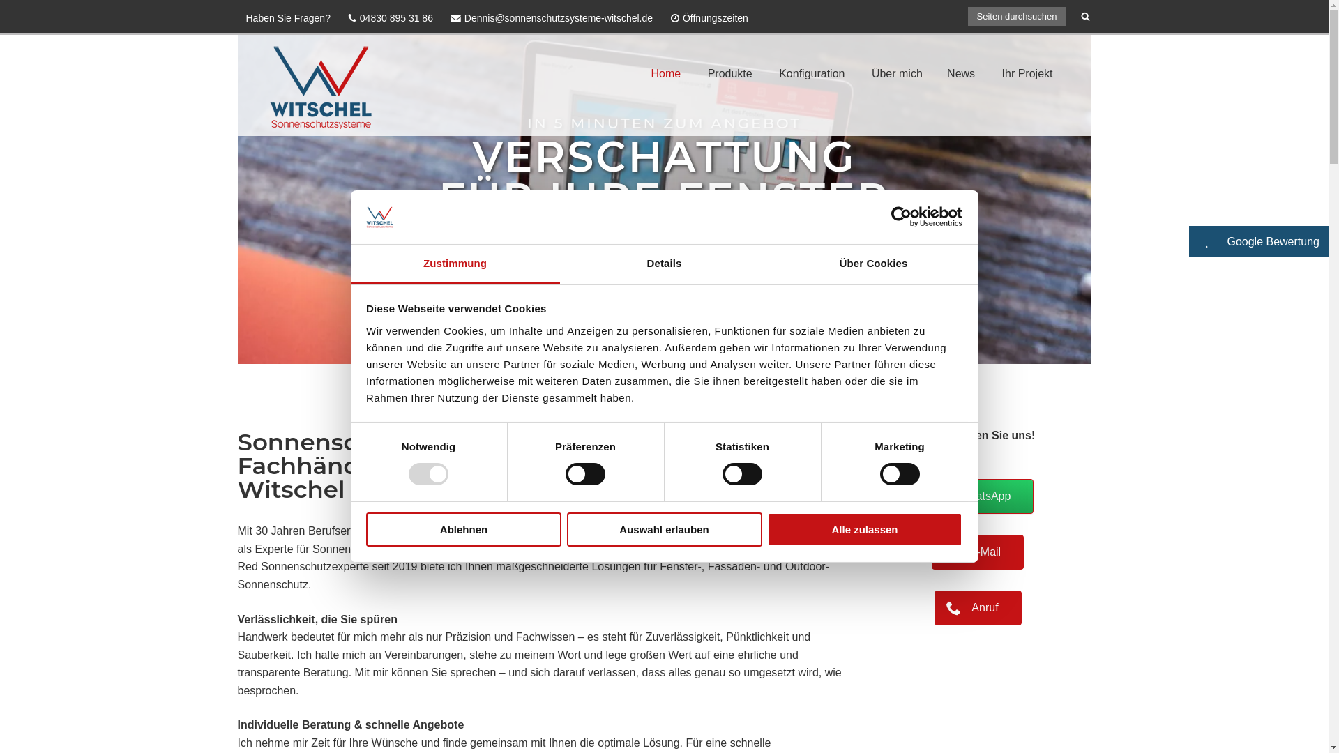 website screenshot of https://schatten-witschel.de/