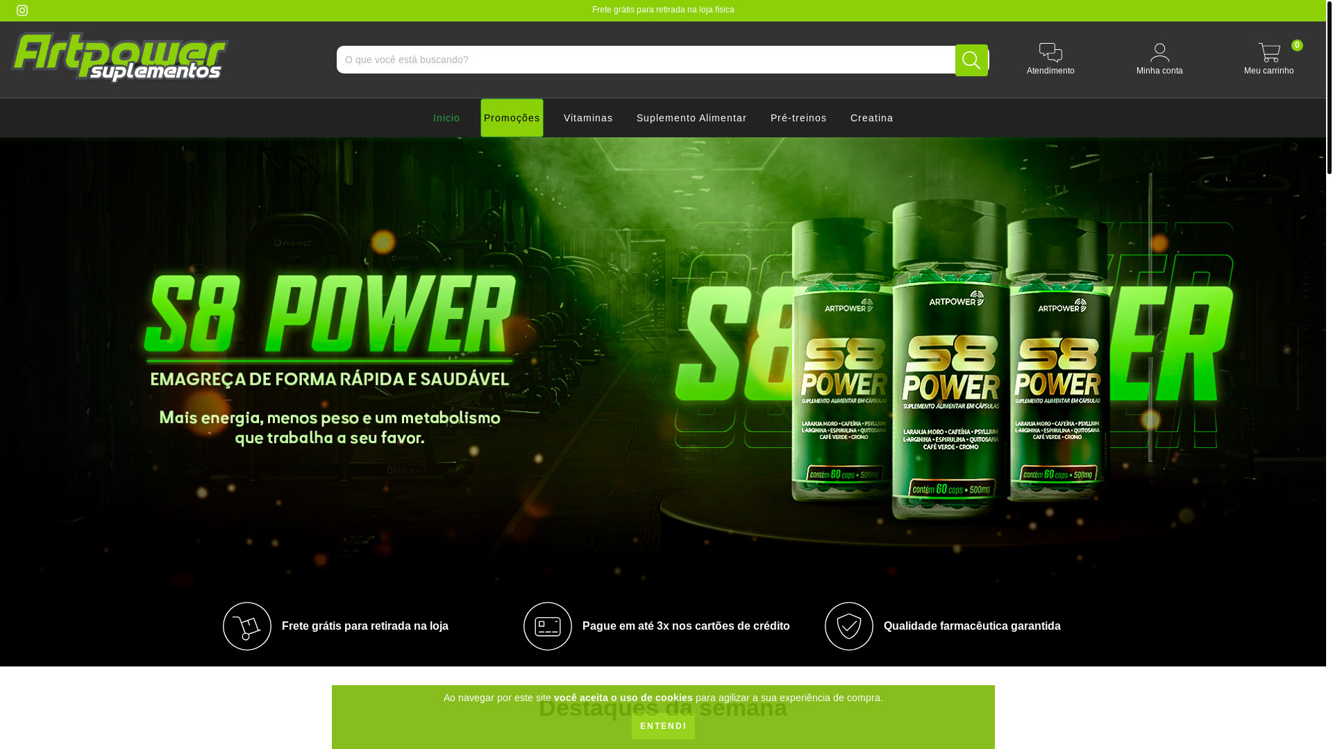 website screenshot of https://artpowersuplementos.com.br/