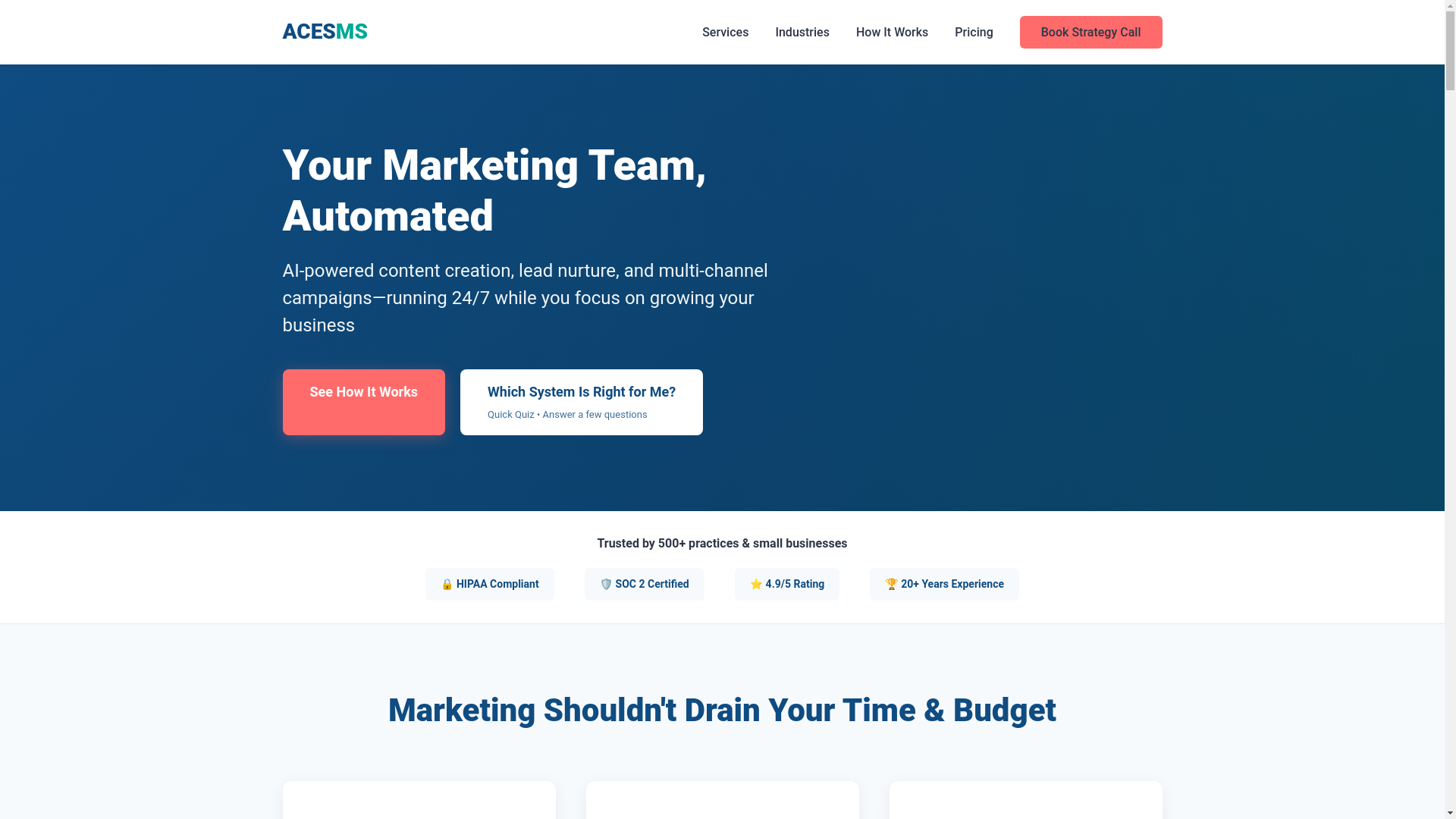 website screenshot of https://acesmarketingsystems.com/