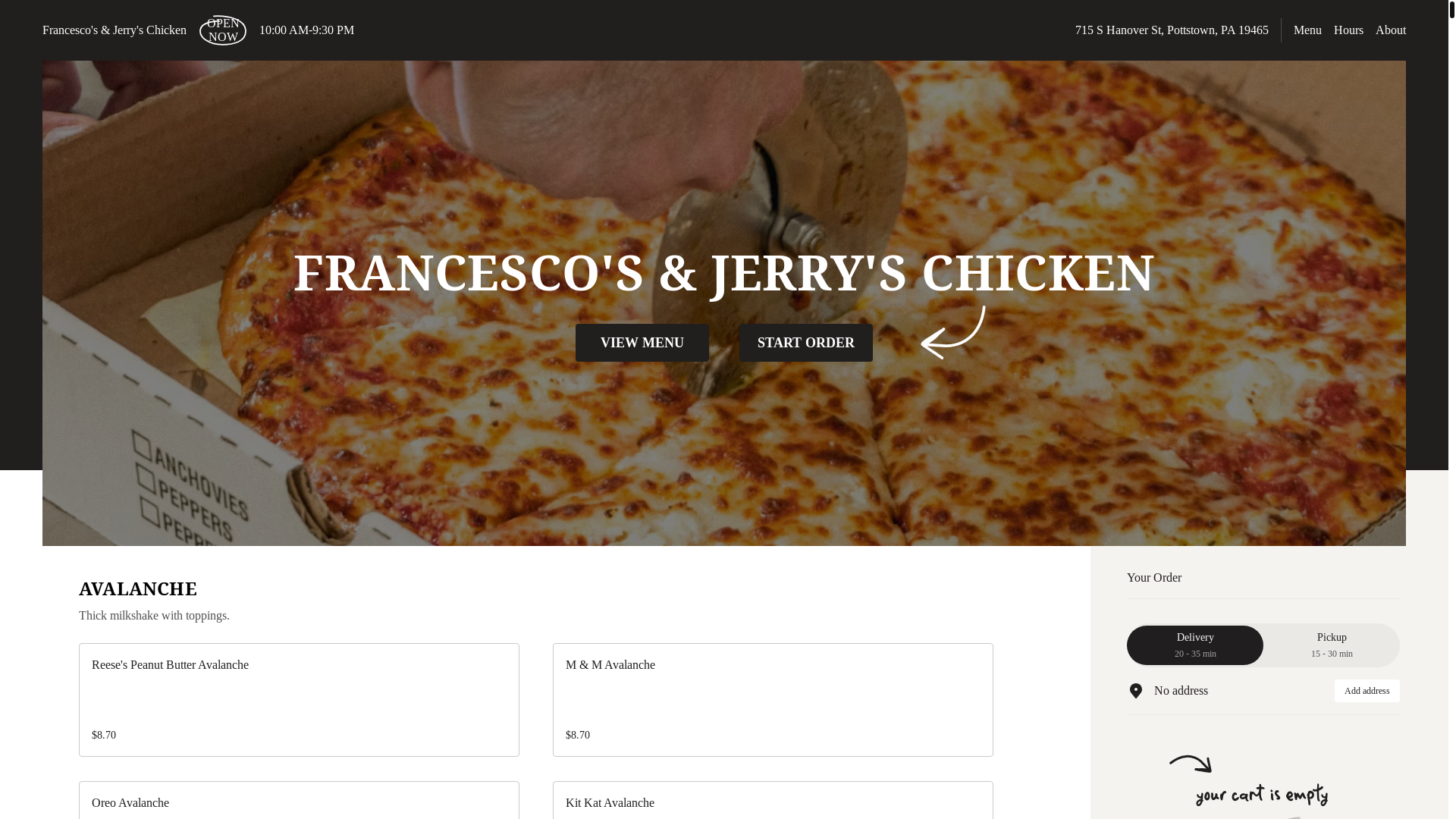 website screenshot of https://francescosjerryschicken.com/