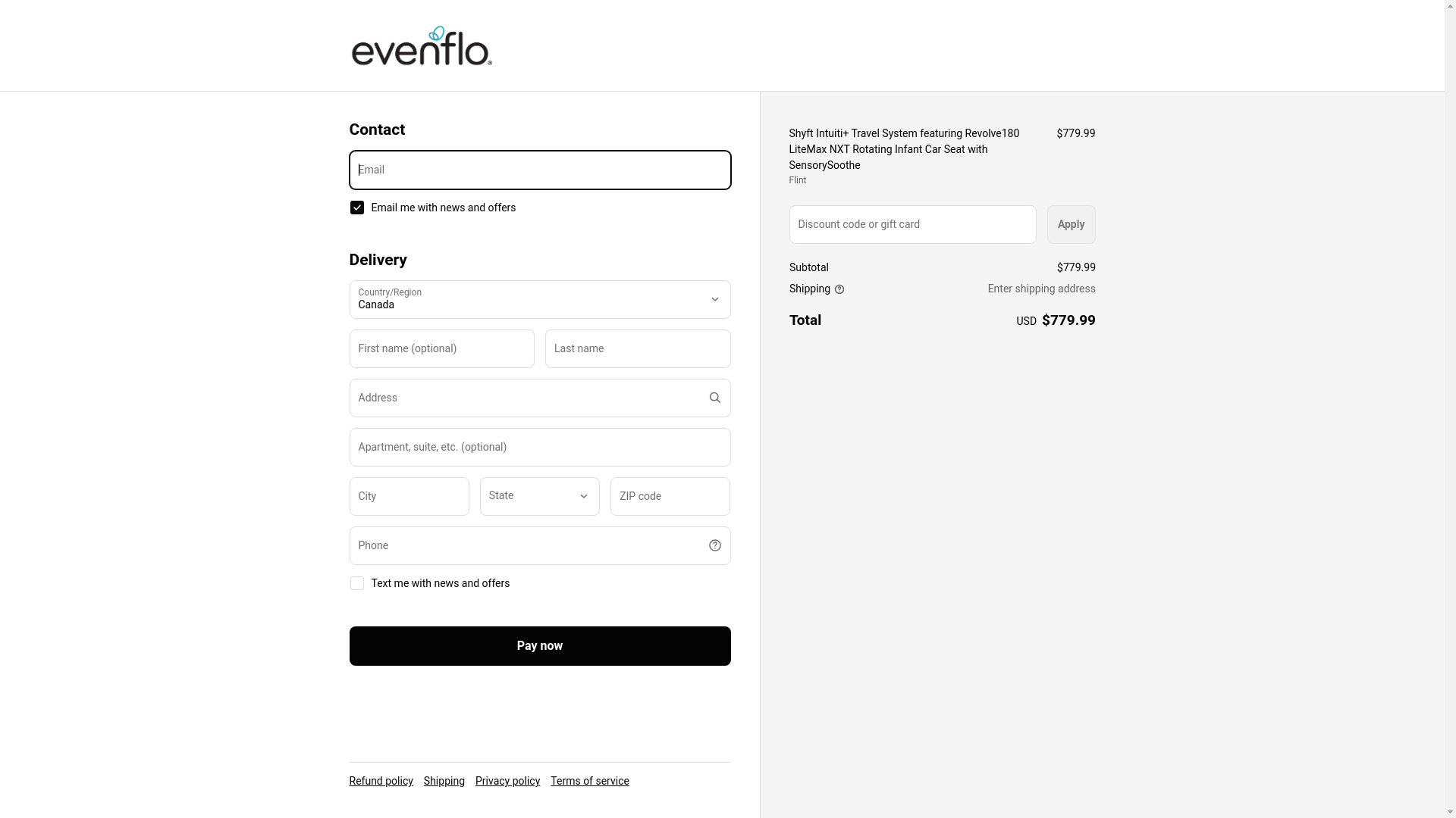 website screenshot of https://evenflo.click/