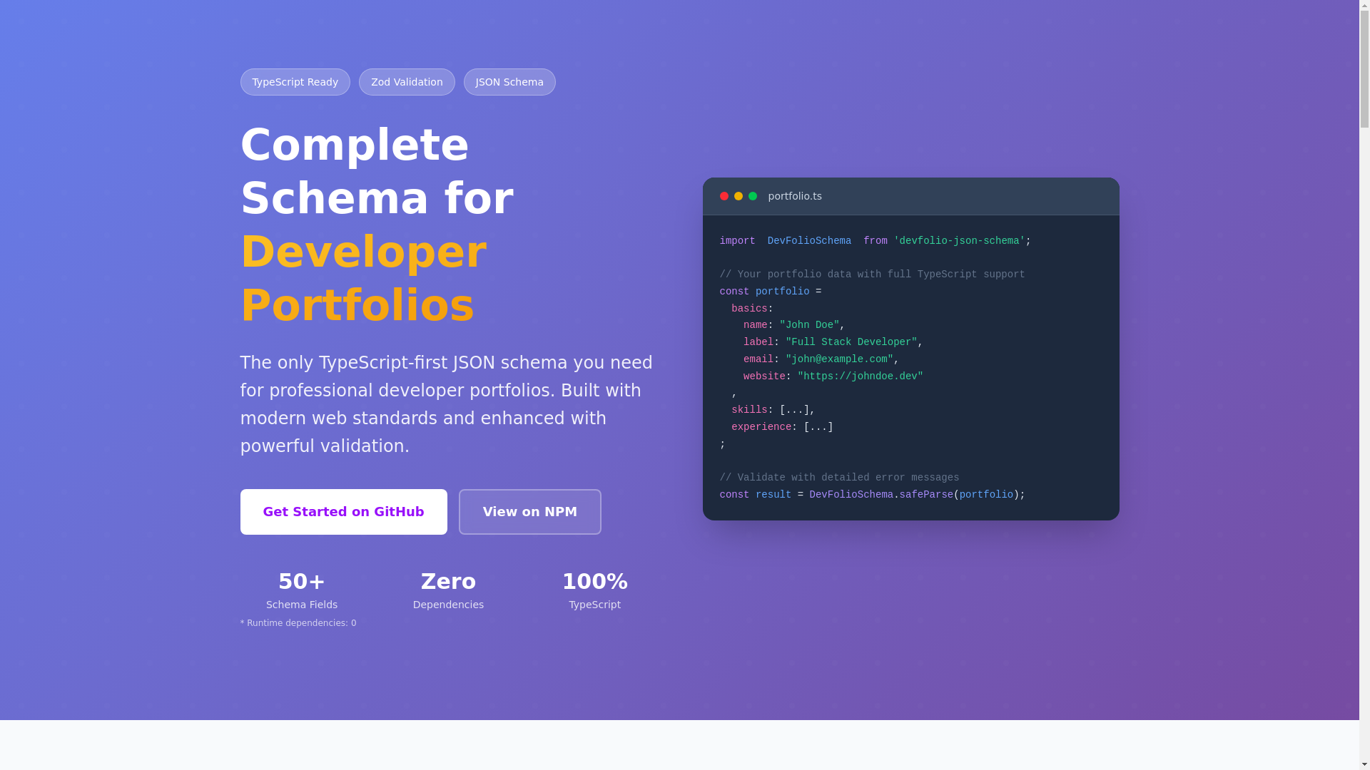 website screenshot of https://devfolio-json-schema.pages.dev/