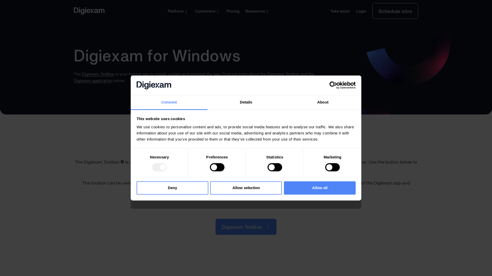 website screenshot of https://www.digiexam.com/windows-exam-app-download