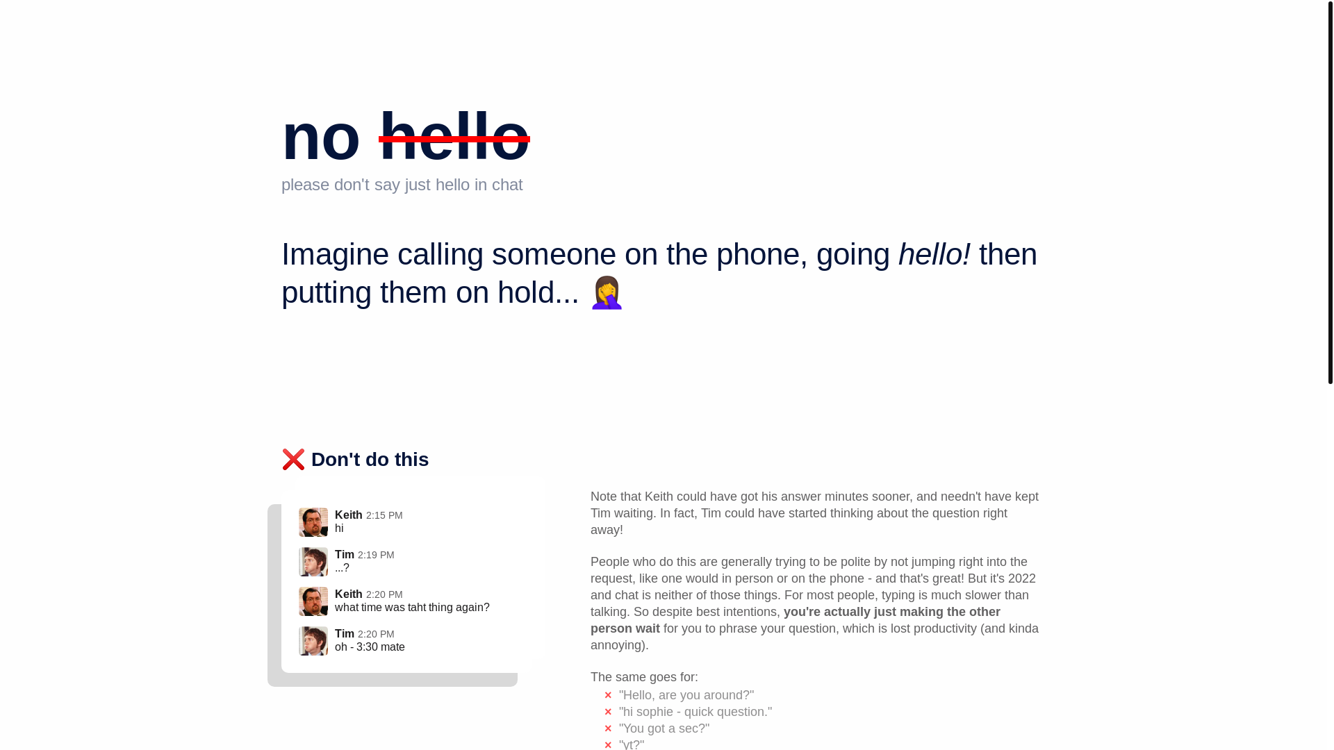 website screenshot of https://nohello.net/en/0