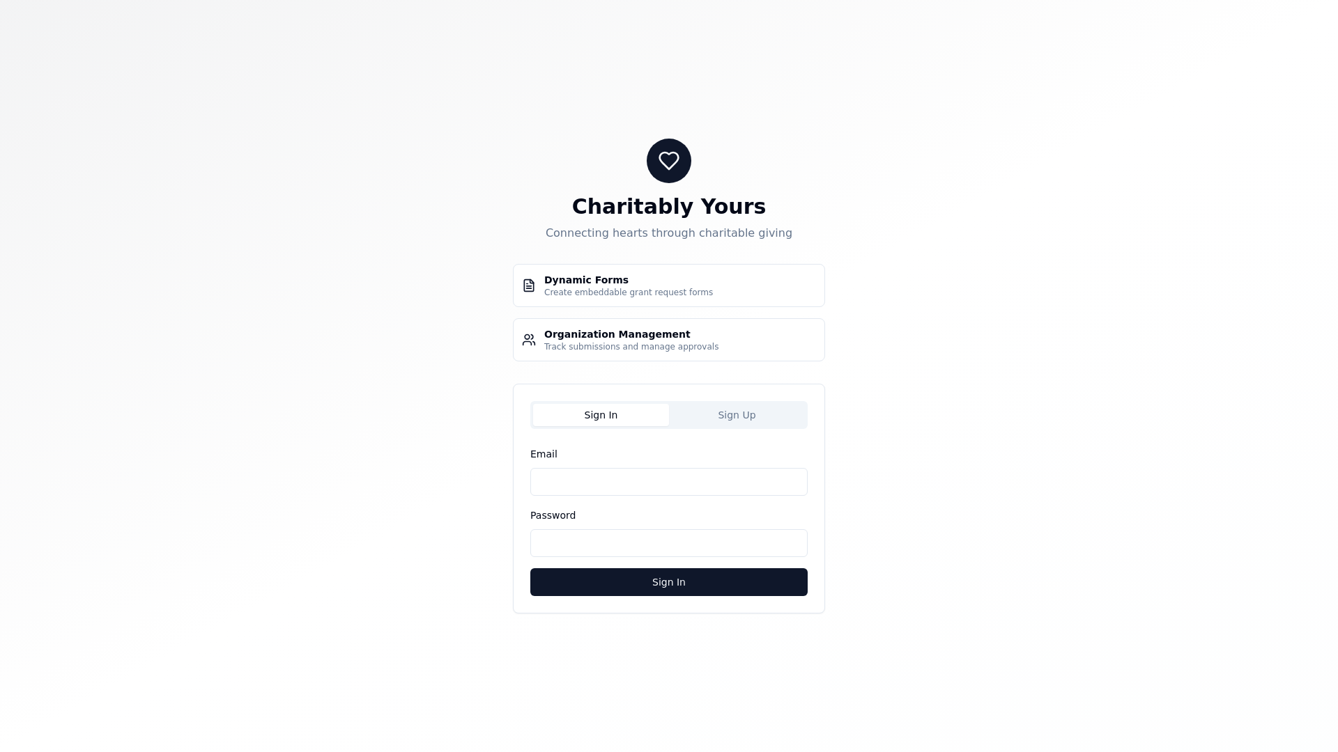 website screenshot of https://charitablyyours.app/