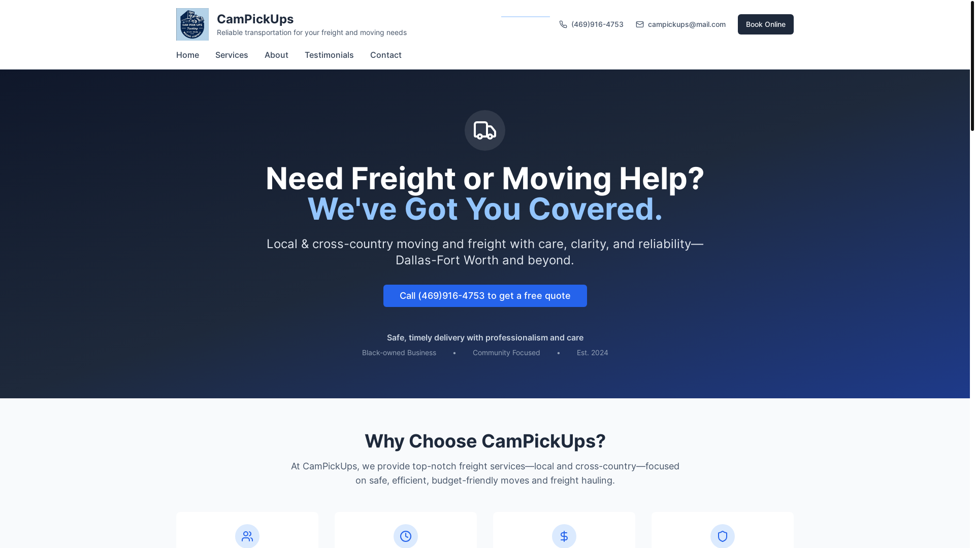website screenshot of https://campickups.org/