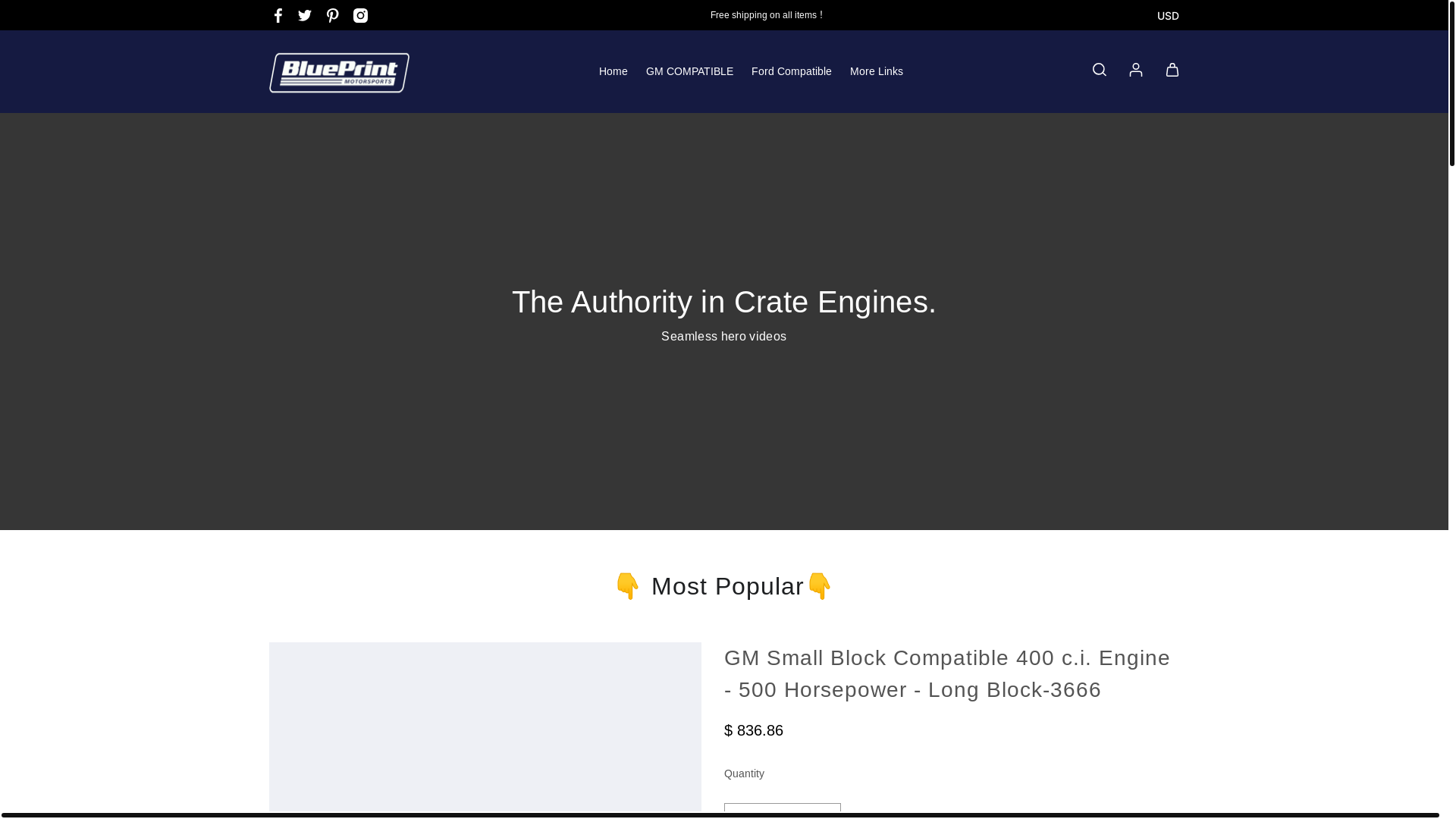 website screenshot of https://blueprintengines.store/