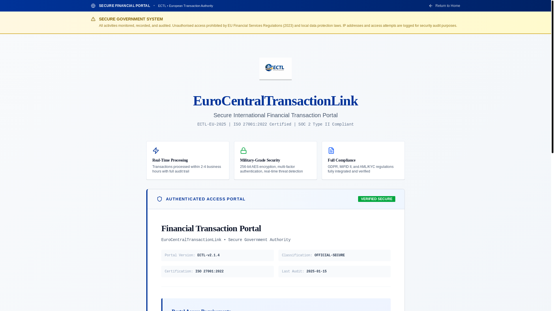website screenshot of https://eurocentraltransactionlink.org/