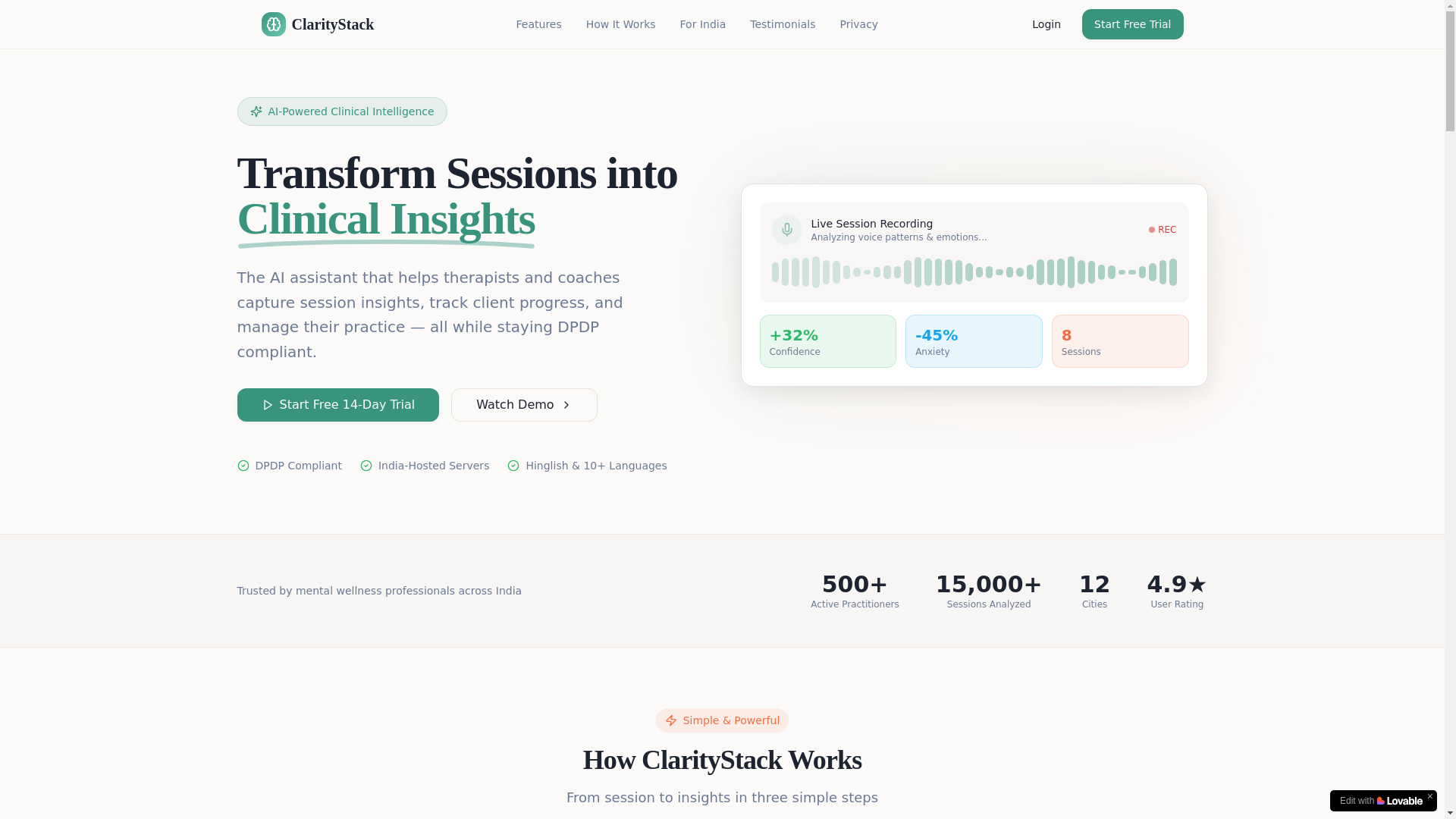 website screenshot of https://claritystack.live/