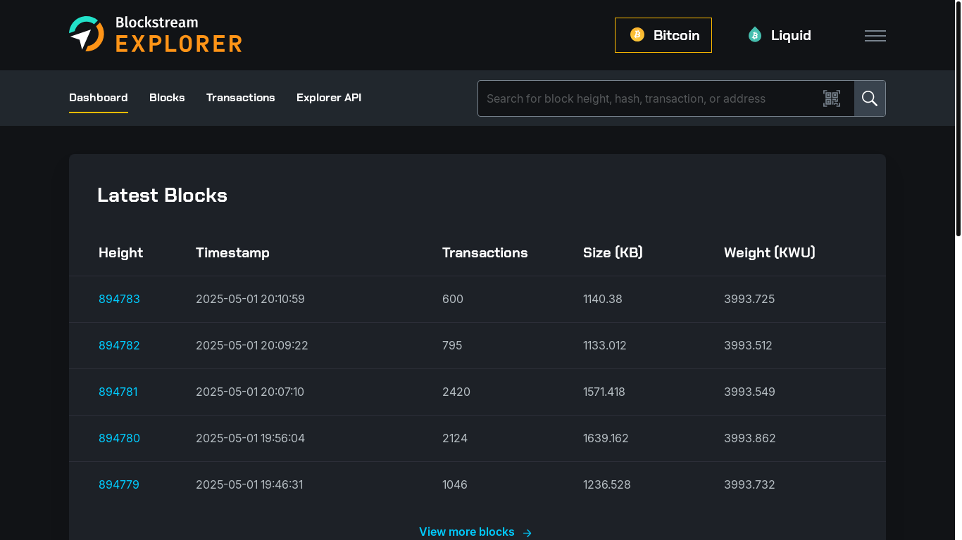 website screenshot of https://blockstream.info/