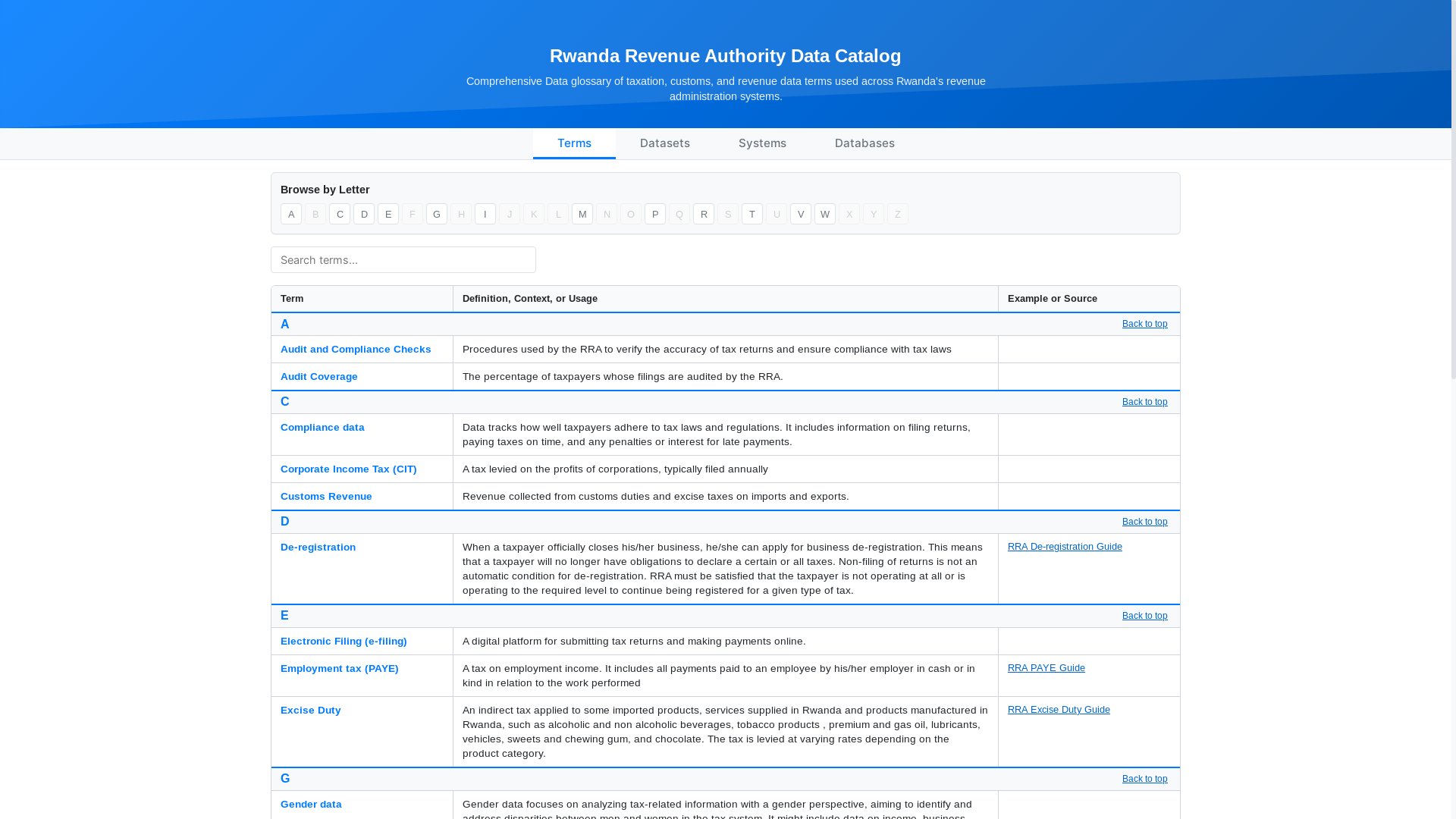 website screenshot of https://rra-data-catalog-demo.pages.dev/