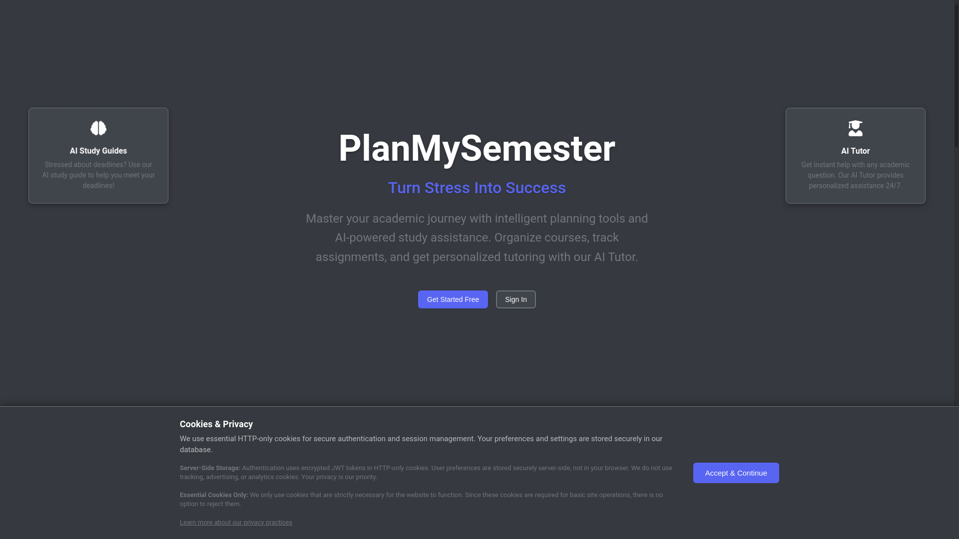 website screenshot of https://planmysemester.xyz