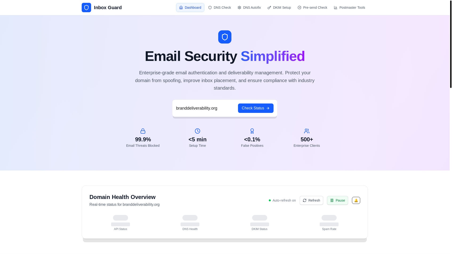 website screenshot of https://theinboxguard.com/