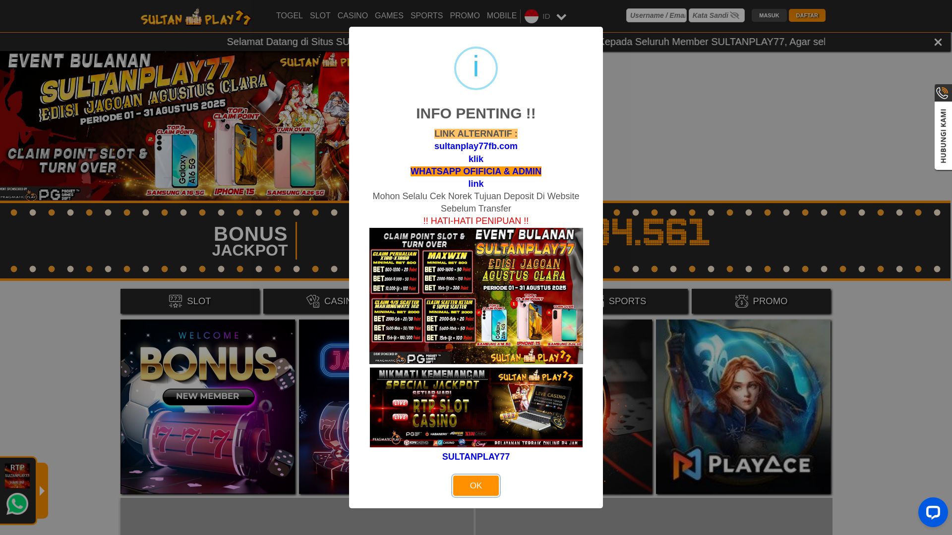 website screenshot of https://sultanplay77awak.com/