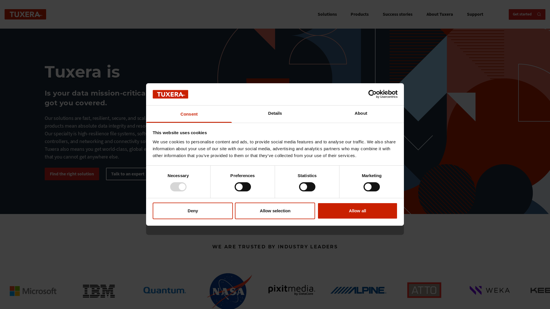 website screenshot of https://tuxera.com