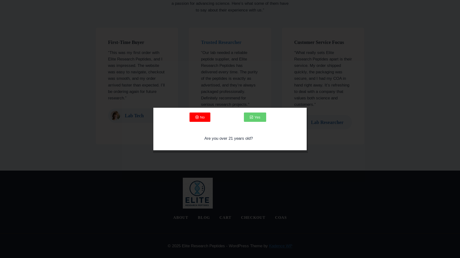 website screenshot of https://elite-research-peptides.com/