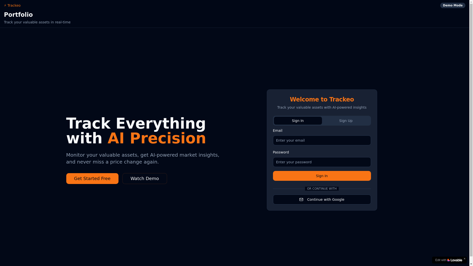 website screenshot of https://trackeo.me/