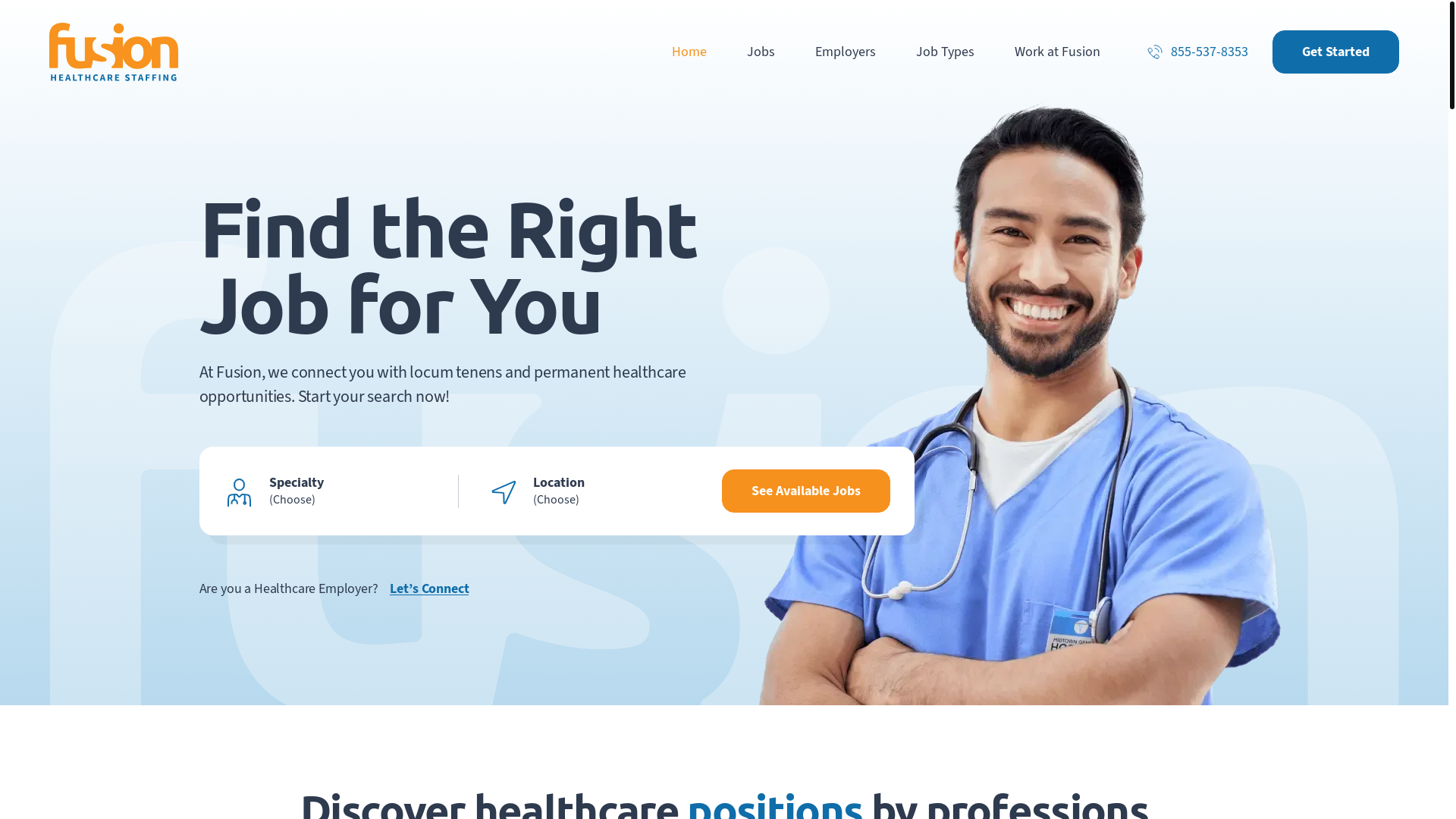 website screenshot of https://fusionclinicaltalentlocum.com/