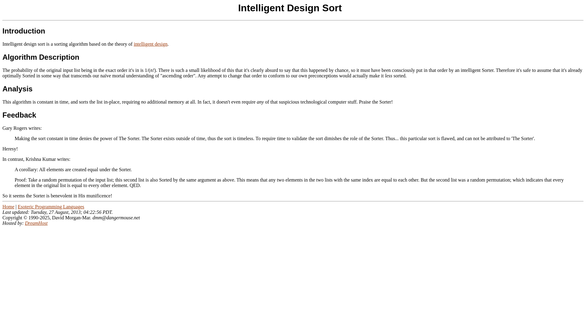 website screenshot of https://www.dangermouse.net/esoteric/intelligentdesignsort.html