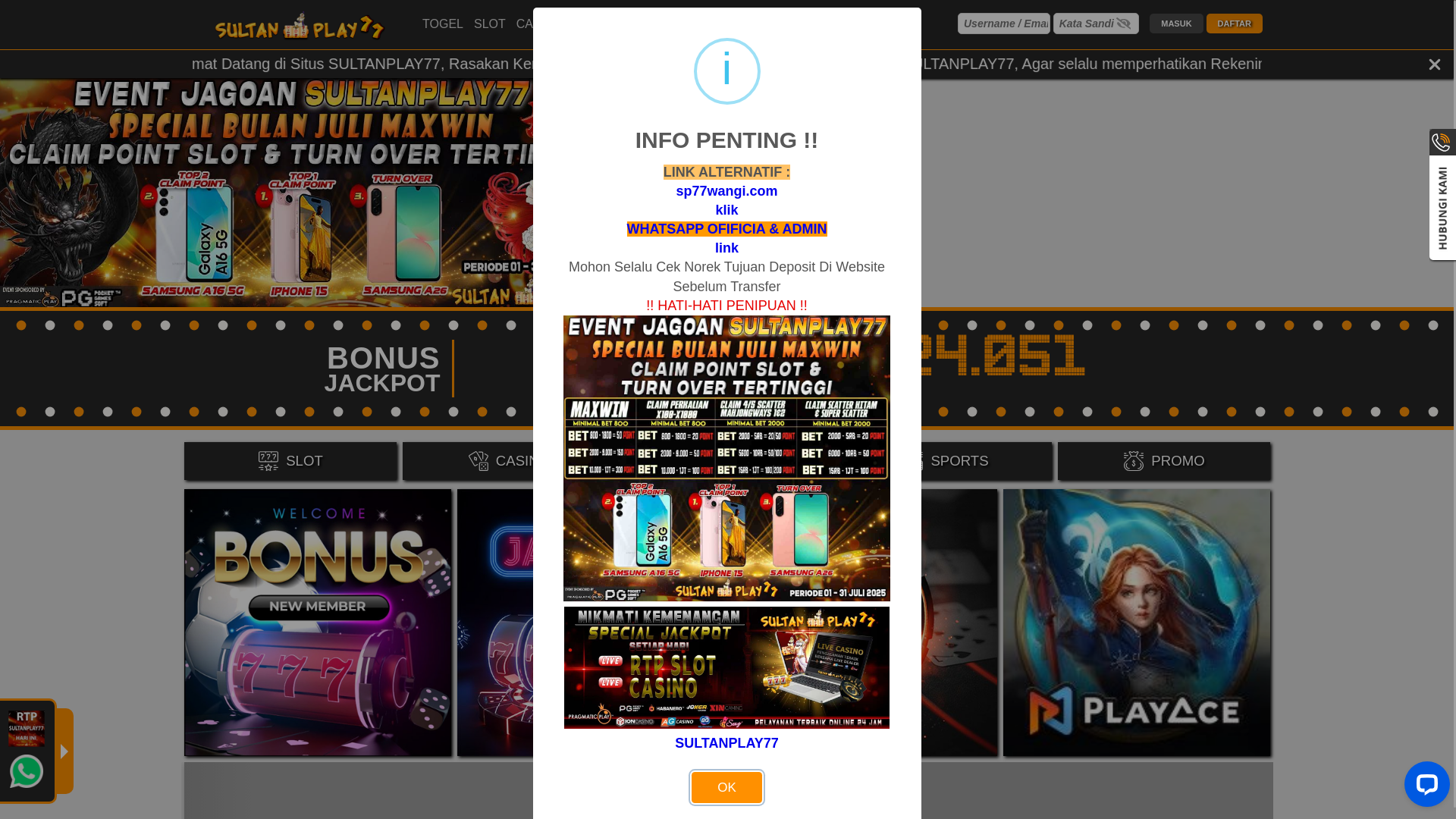 website screenshot of https://sultanplay77fb.com/