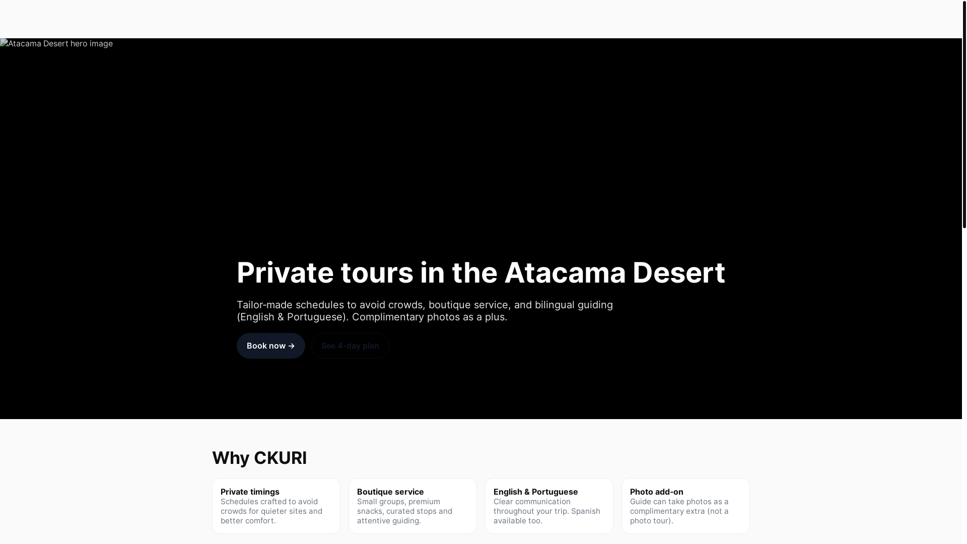 website screenshot of https://ckuritravel.cl/