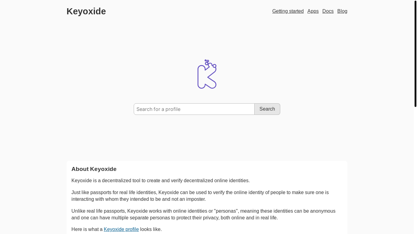 website screenshot of https://keyoxide.org