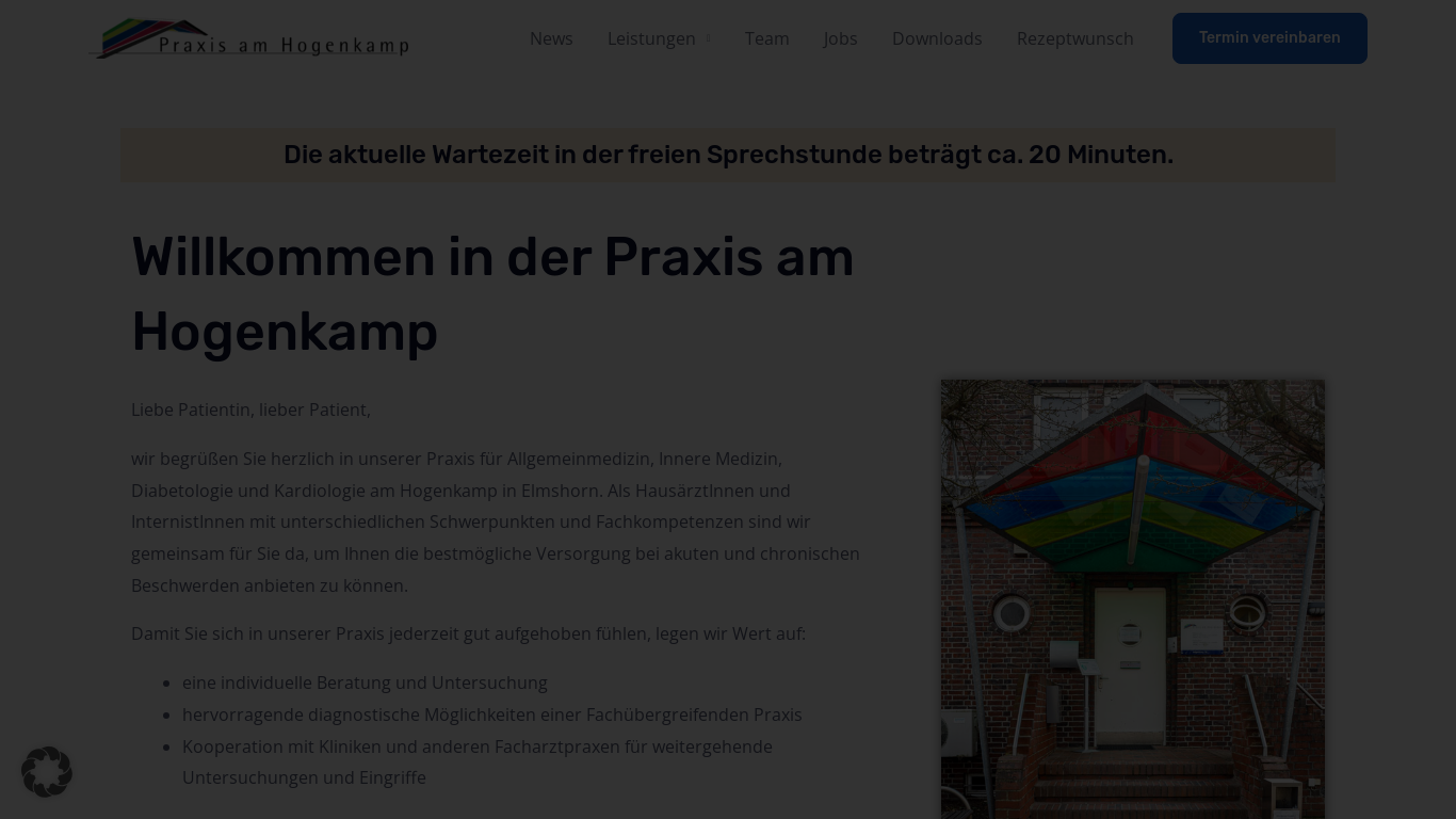 website screenshot of https://www.praxisamhogenkamp.de/home-test/