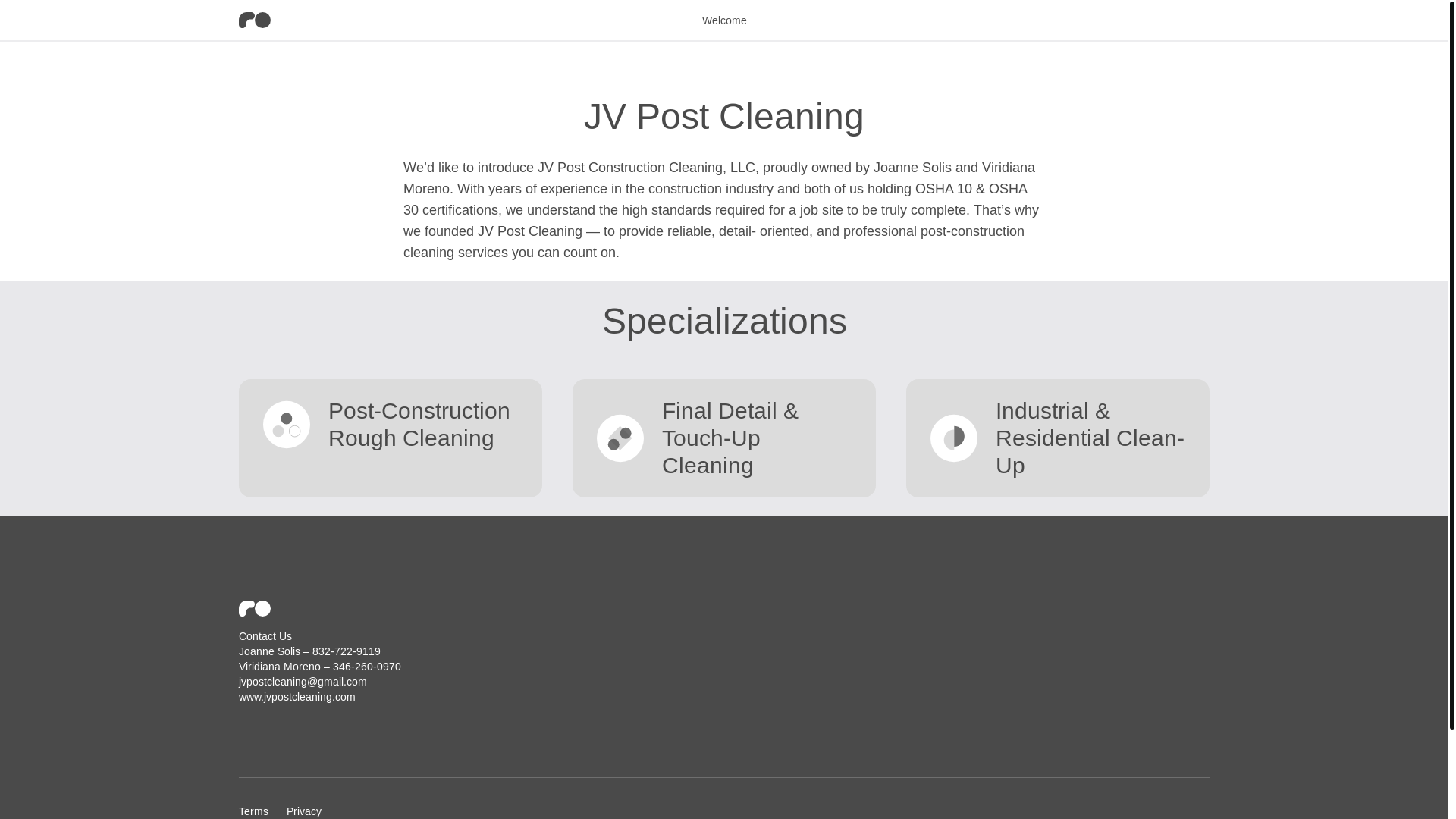 website screenshot of https://jvpostcleaning.com/