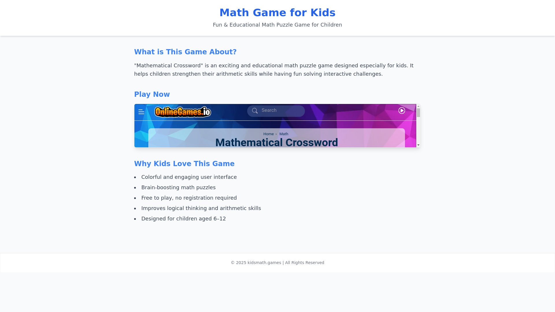 website screenshot of https://kidmathgames.pages.dev/