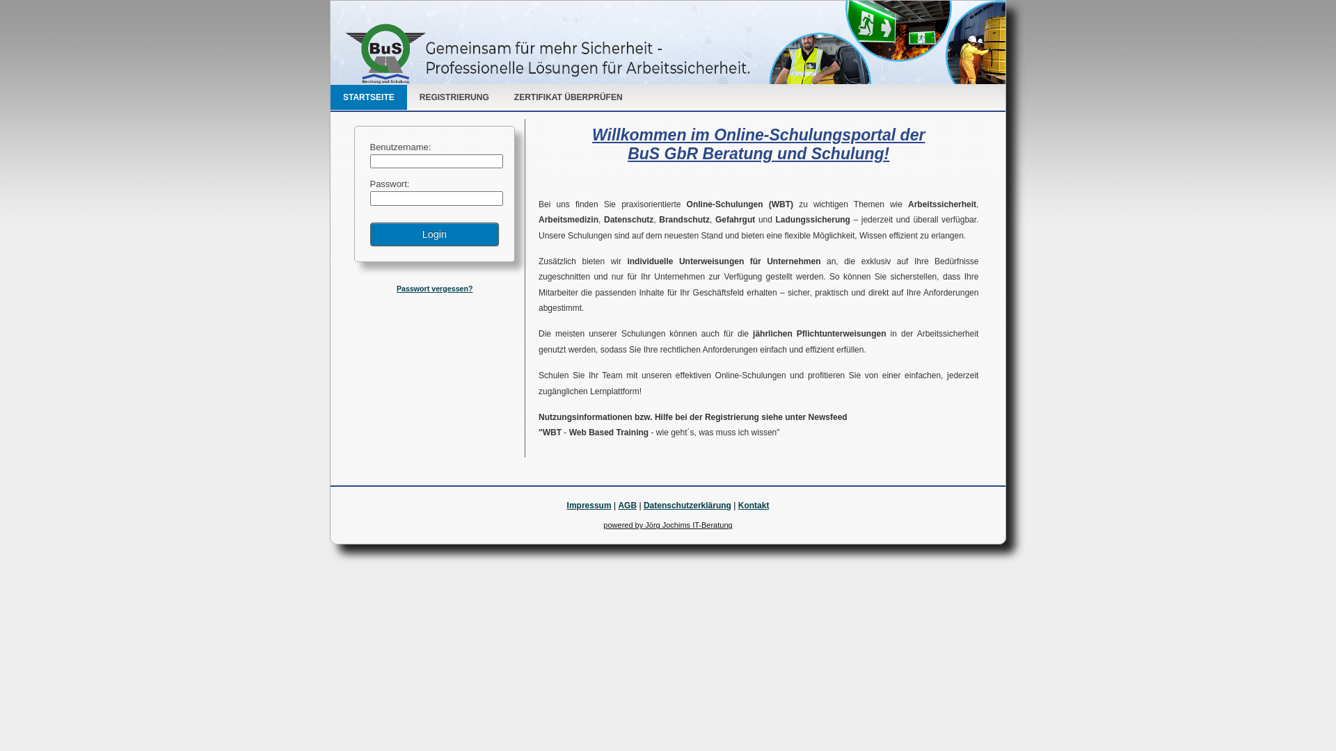 website screenshot of https://bus-arbeitssicherheit.de/