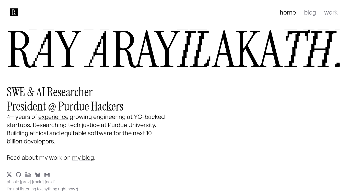 website screenshot of https://www.rayhanadev.com/