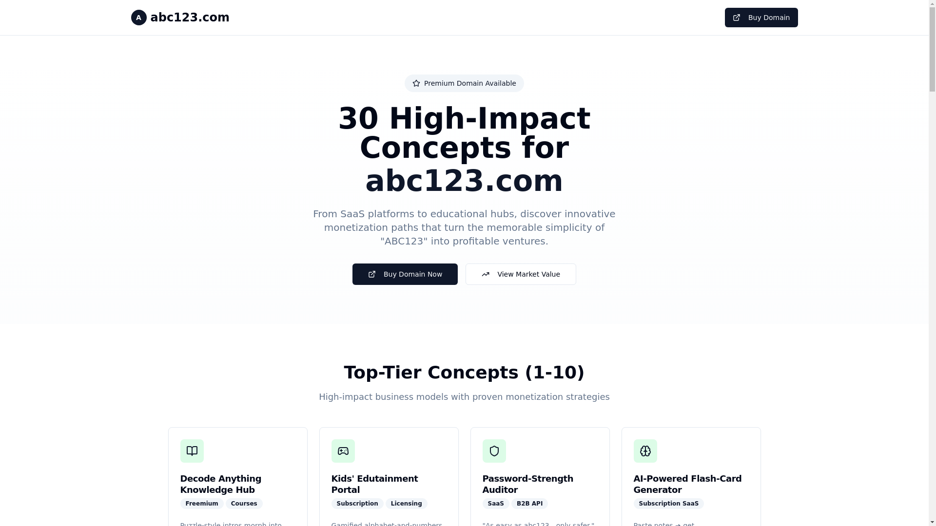 website screenshot of https://abc123.com/