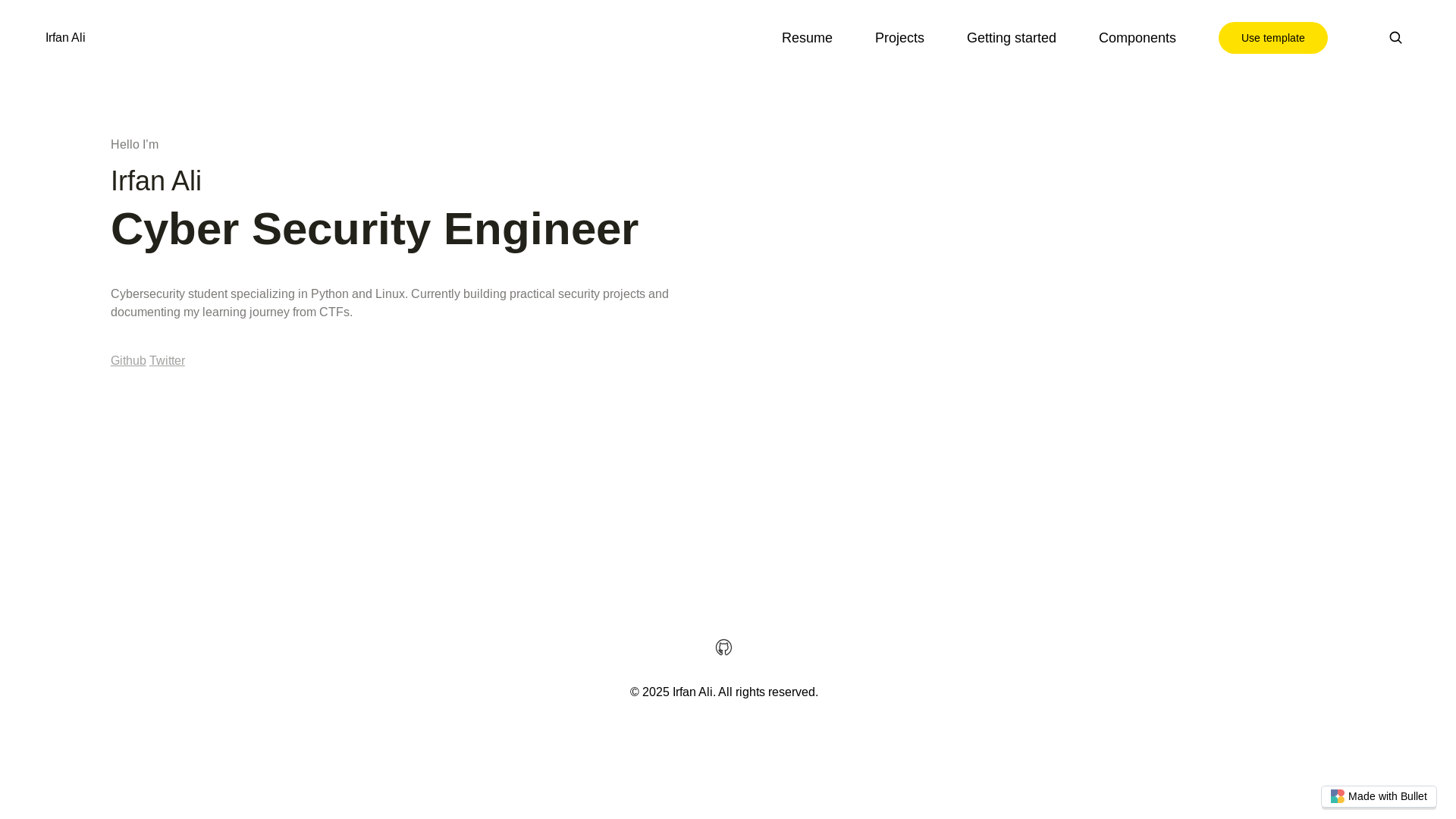 website screenshot of https://irfan-ali-bullet.pages.dev/