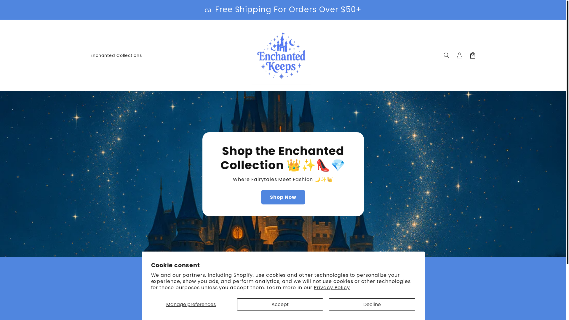 website screenshot of https://enchantedkeeps.shop/