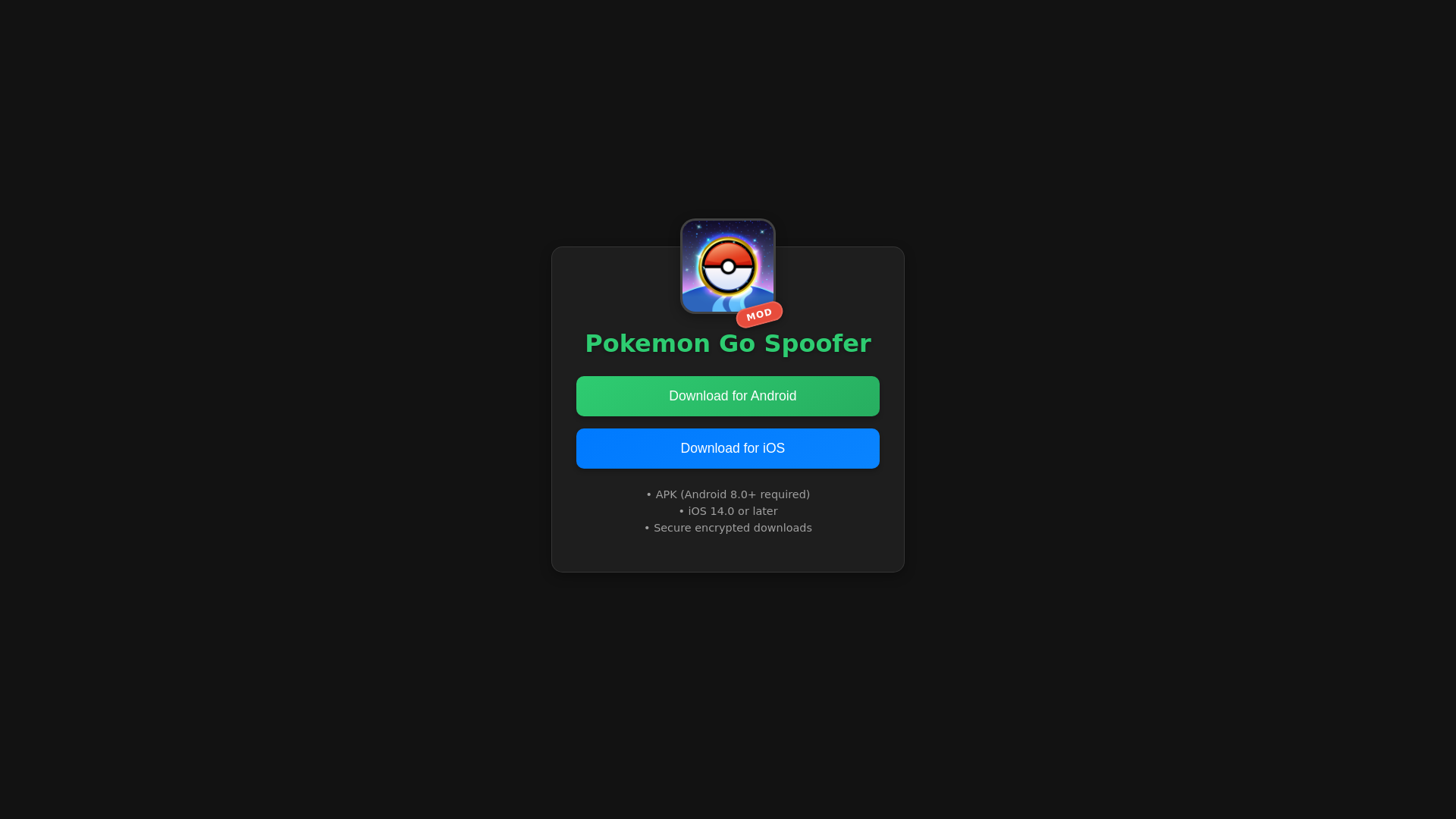 website screenshot of https://pokemongospooferr.pages.dev/