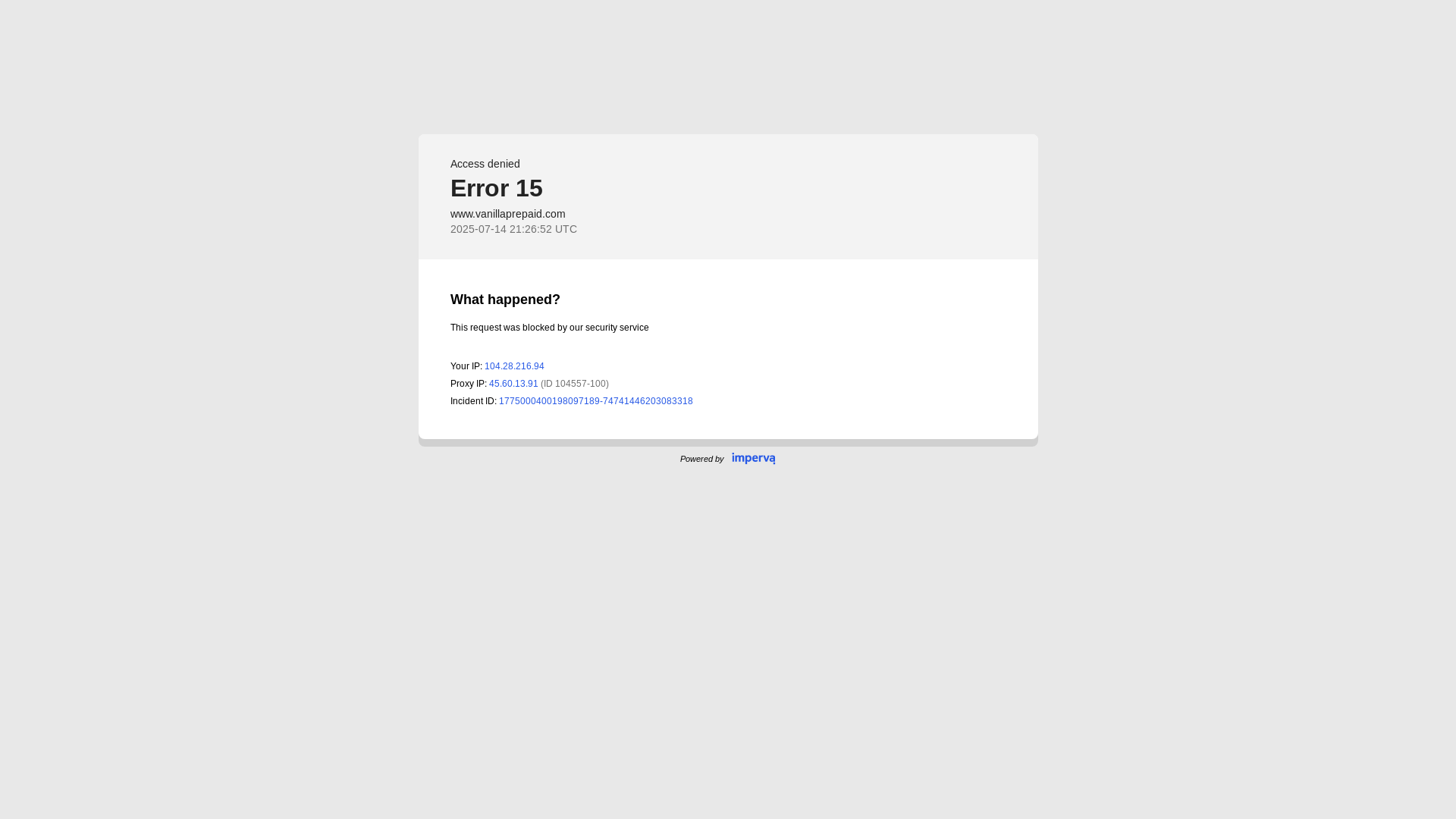 website screenshot of https://www.vanillaprepaid.com/api/v1/gift/registerZipCodePost