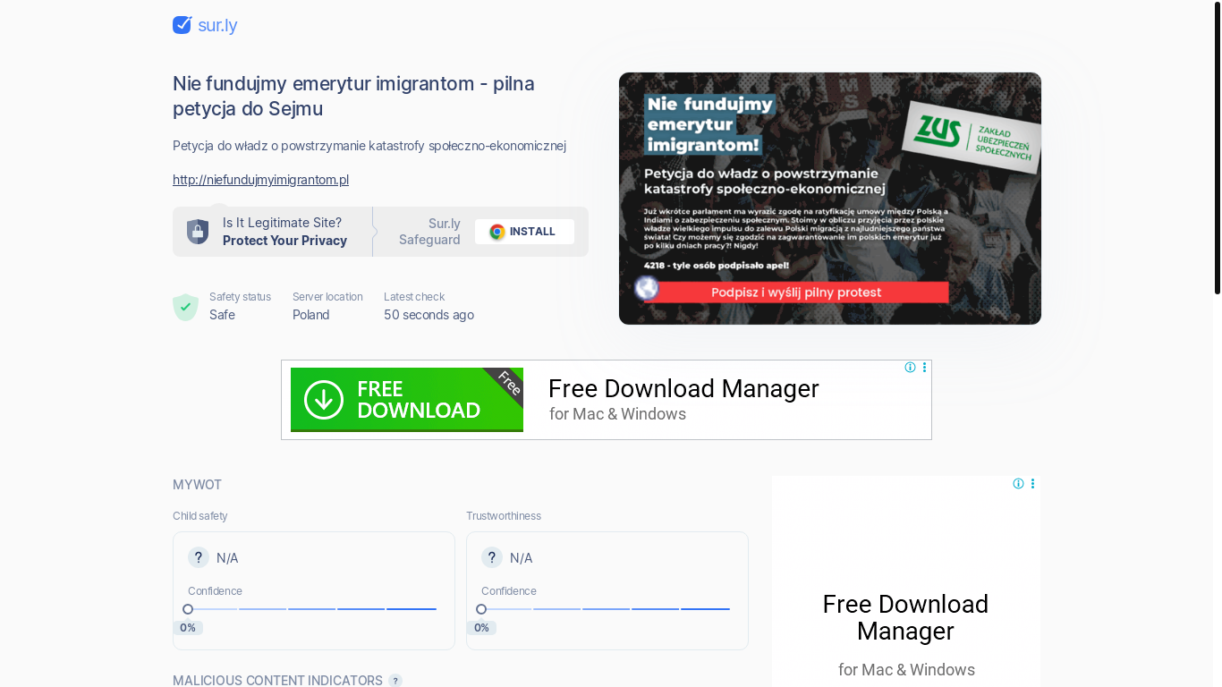 website screenshot of https://sur.ly/i/niefundujmyimigrantom.pl/