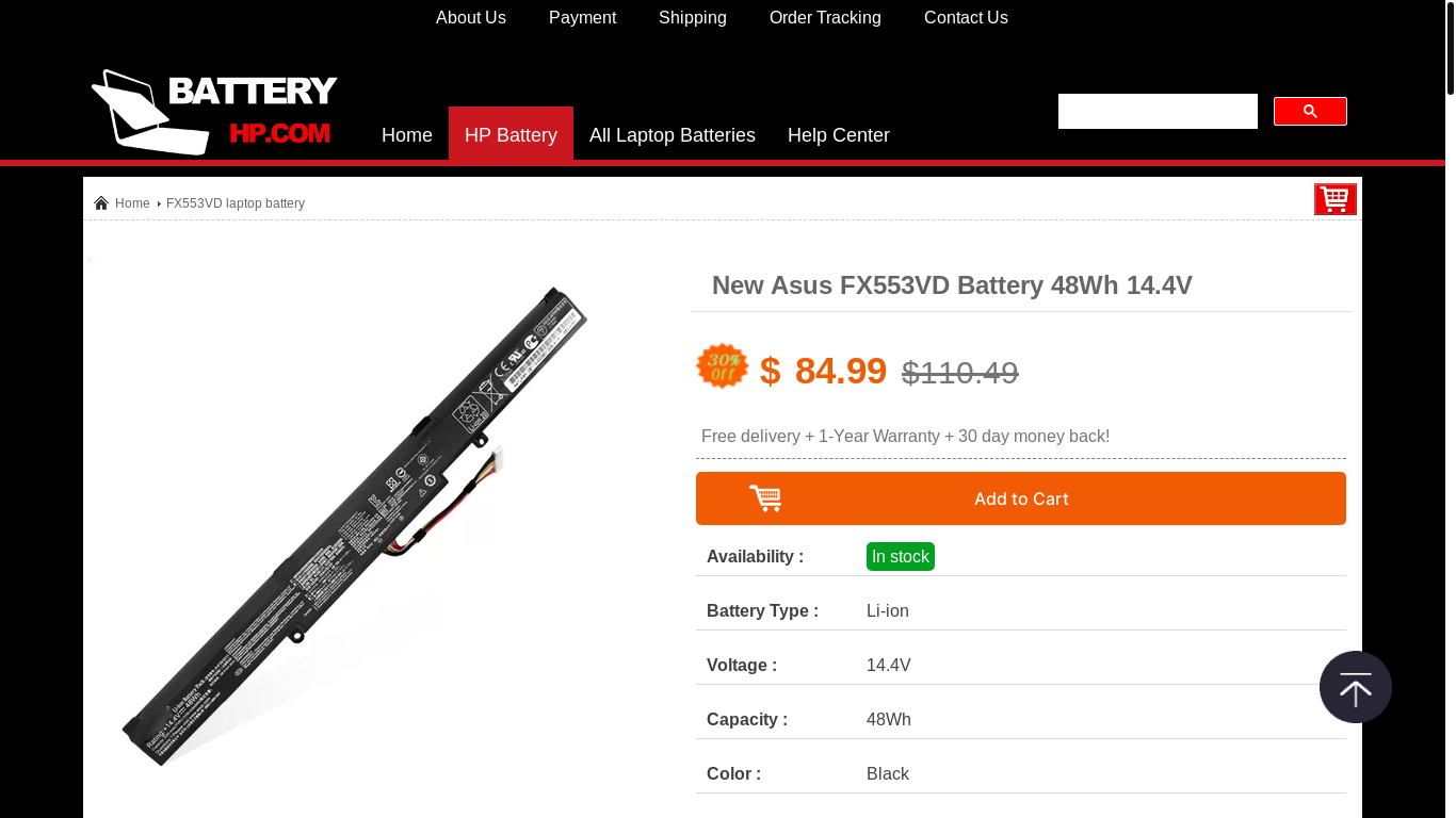 website screenshot of https://www.hp-battery.com/asus-fx553vd.html