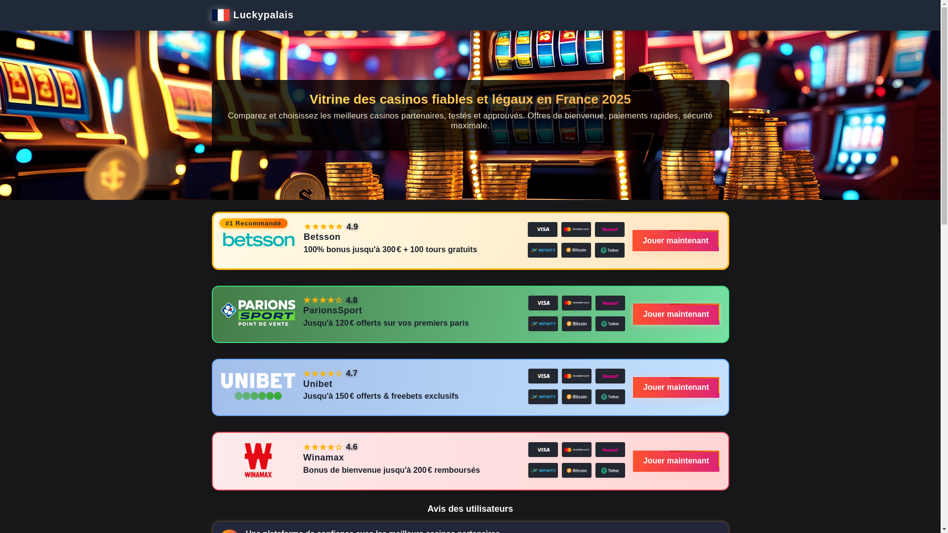 website screenshot of https://luckypalais.com/