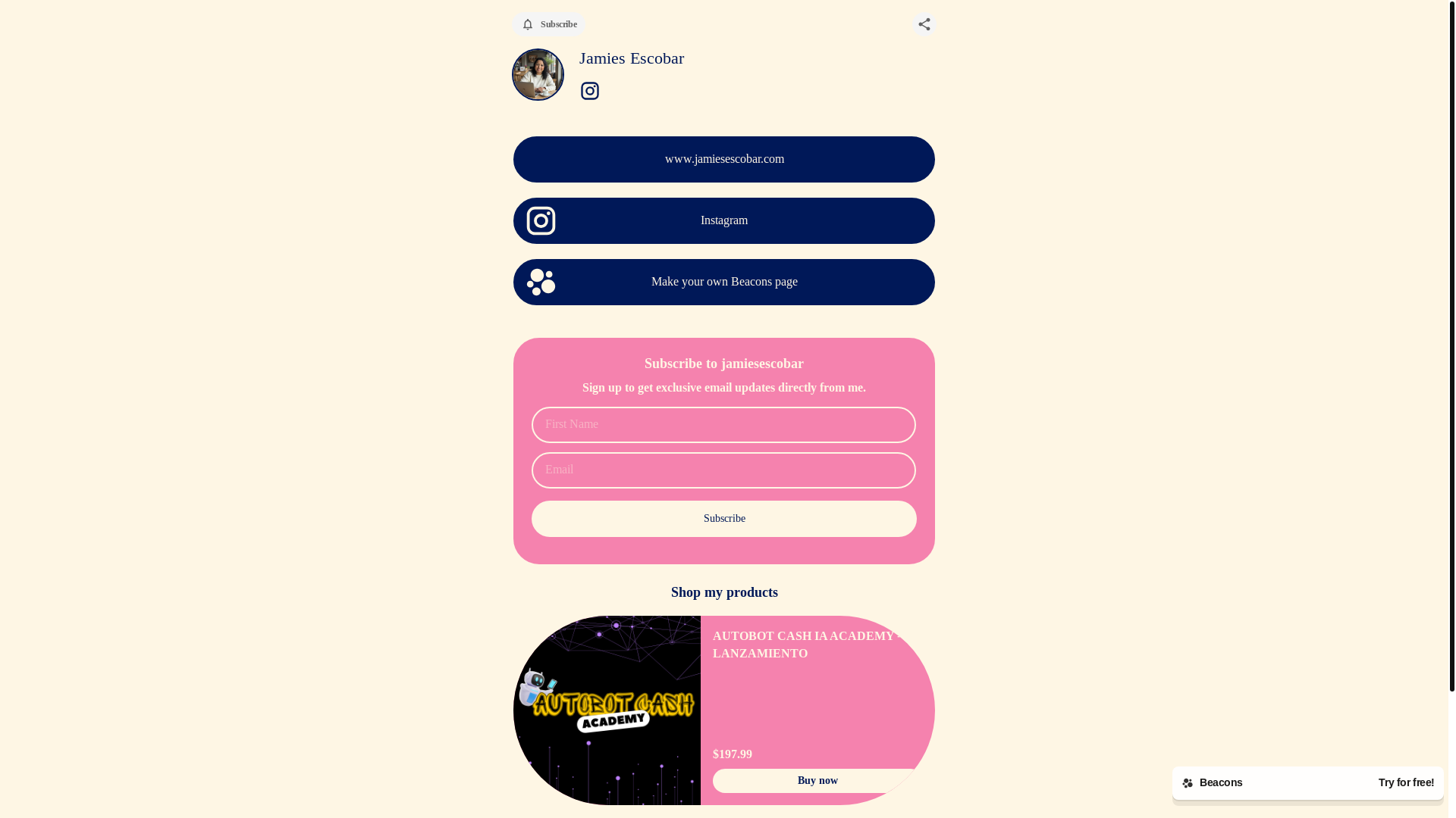 website screenshot of https://jamiesescobar.store/