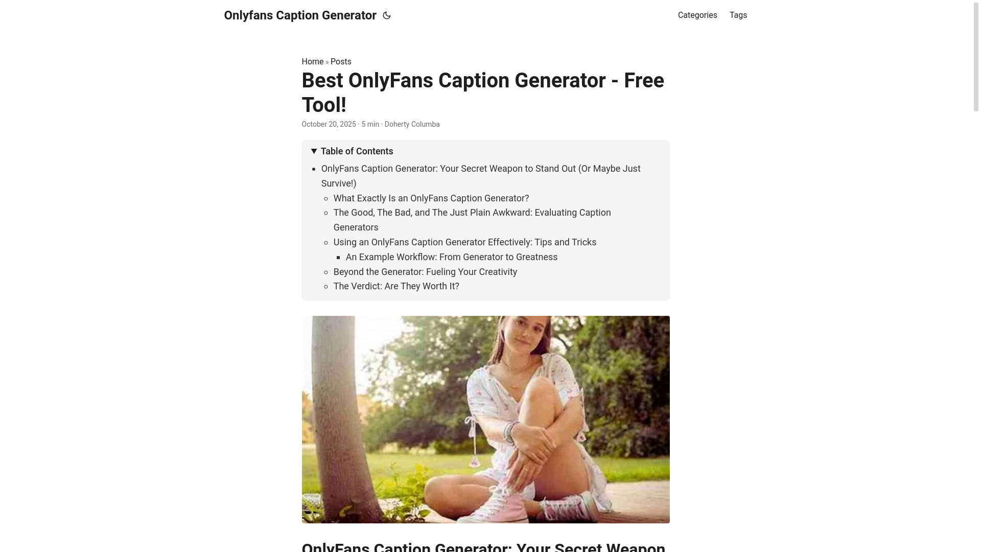 website screenshot of https://onlyfans-caption-generator.pages.dev/