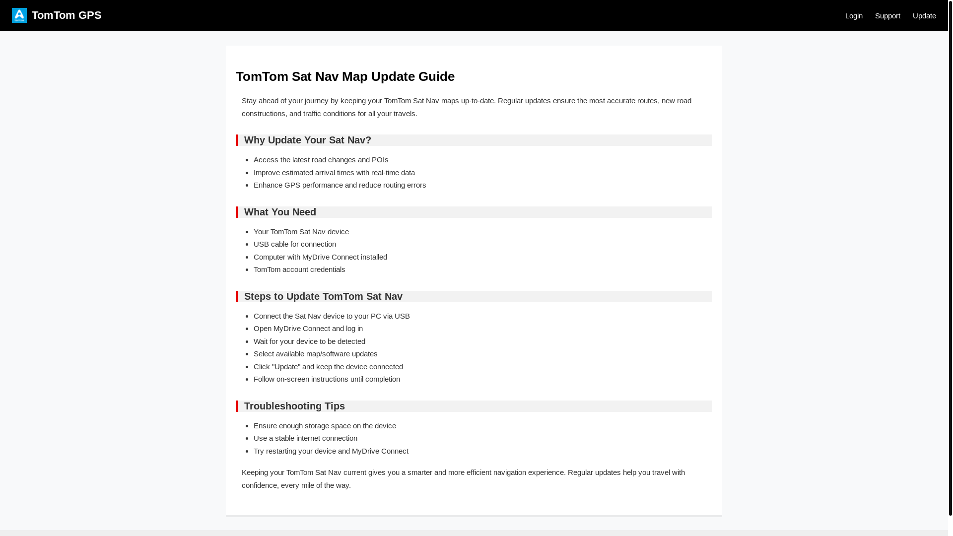 website screenshot of https://tomtom-sat-nav-update.pages.dev/