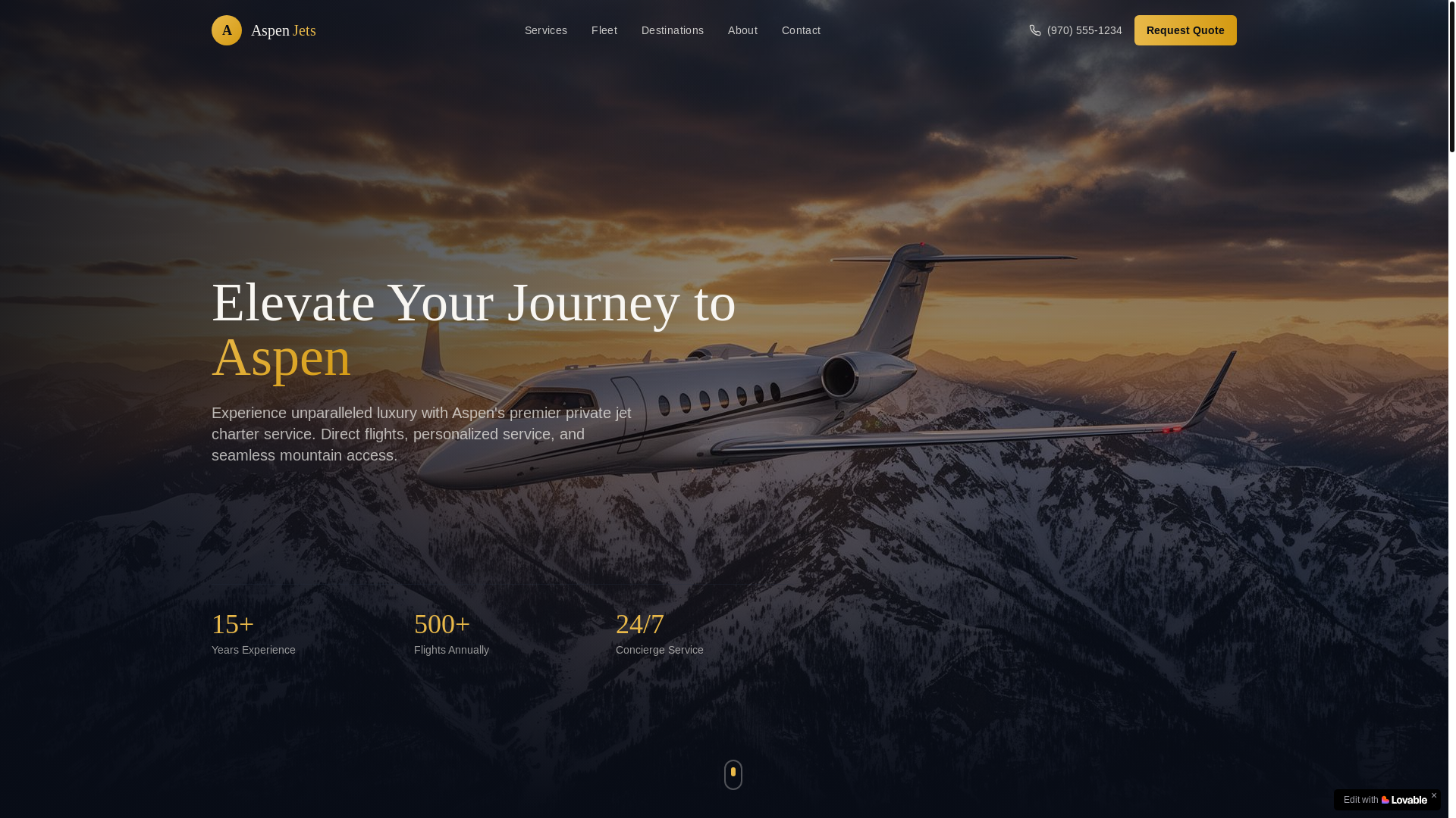 website screenshot of https://privatejetcharteraspen.com/