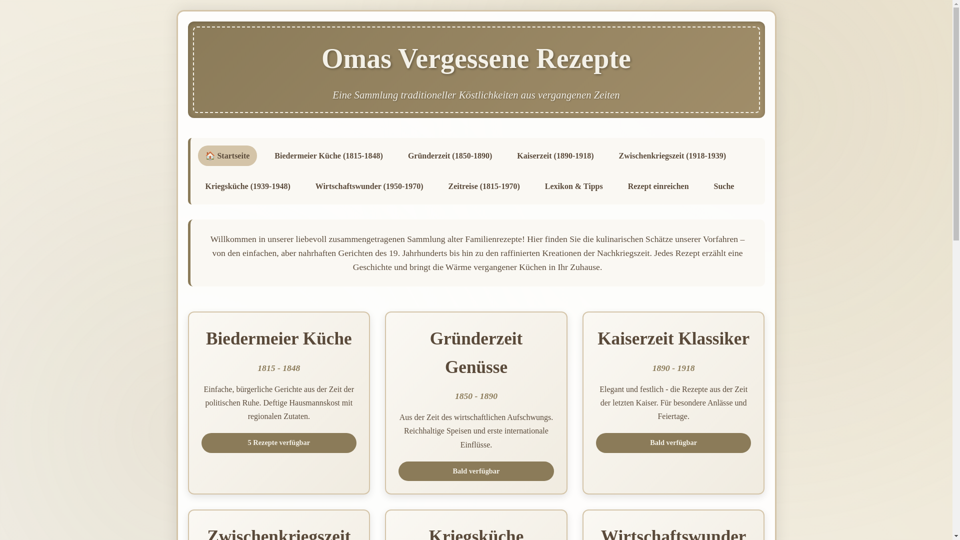 website screenshot of https://vergessene-rezepte.de/
