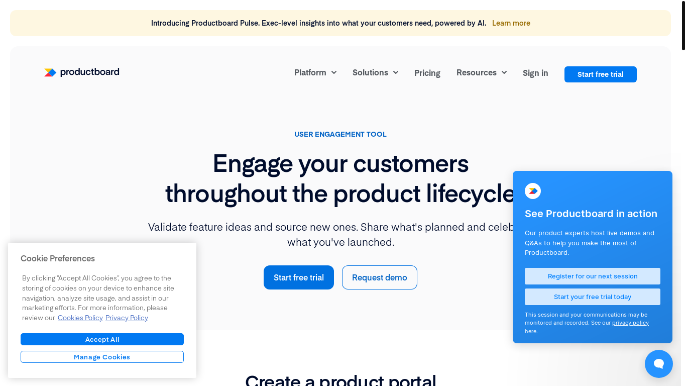 website screenshot of https://portal.productboard.com/