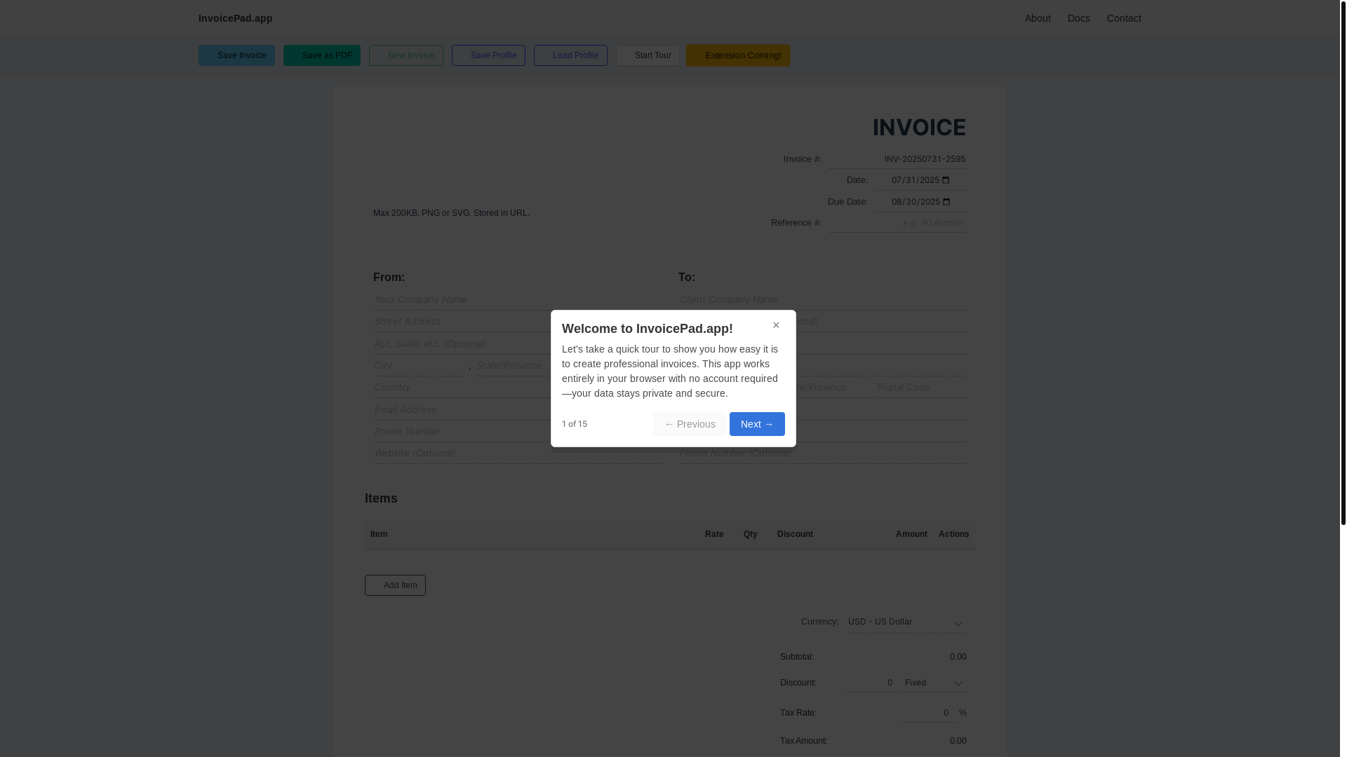 website screenshot of https://invoicepad.app/