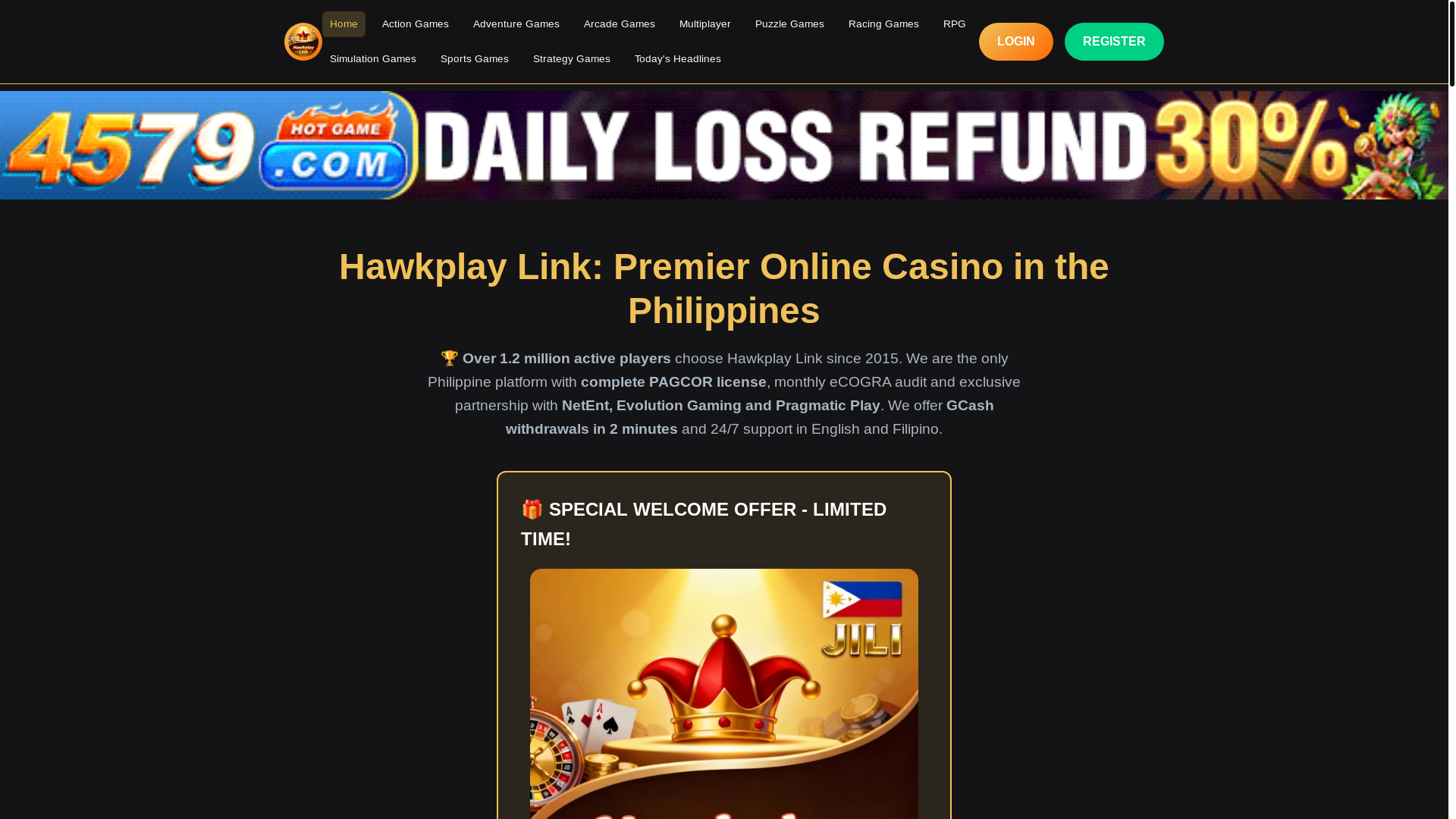 website screenshot of https://hawkplay-link.com/