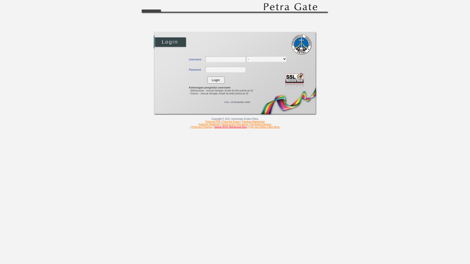 website screenshot of https://sim.petra.ac.id/
