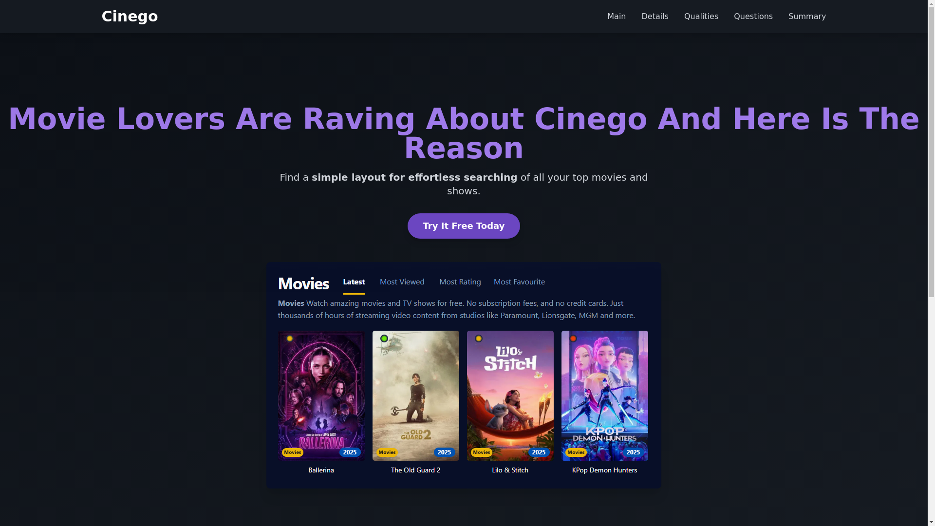 website screenshot of https://cinego-a5x5.pages.dev/
